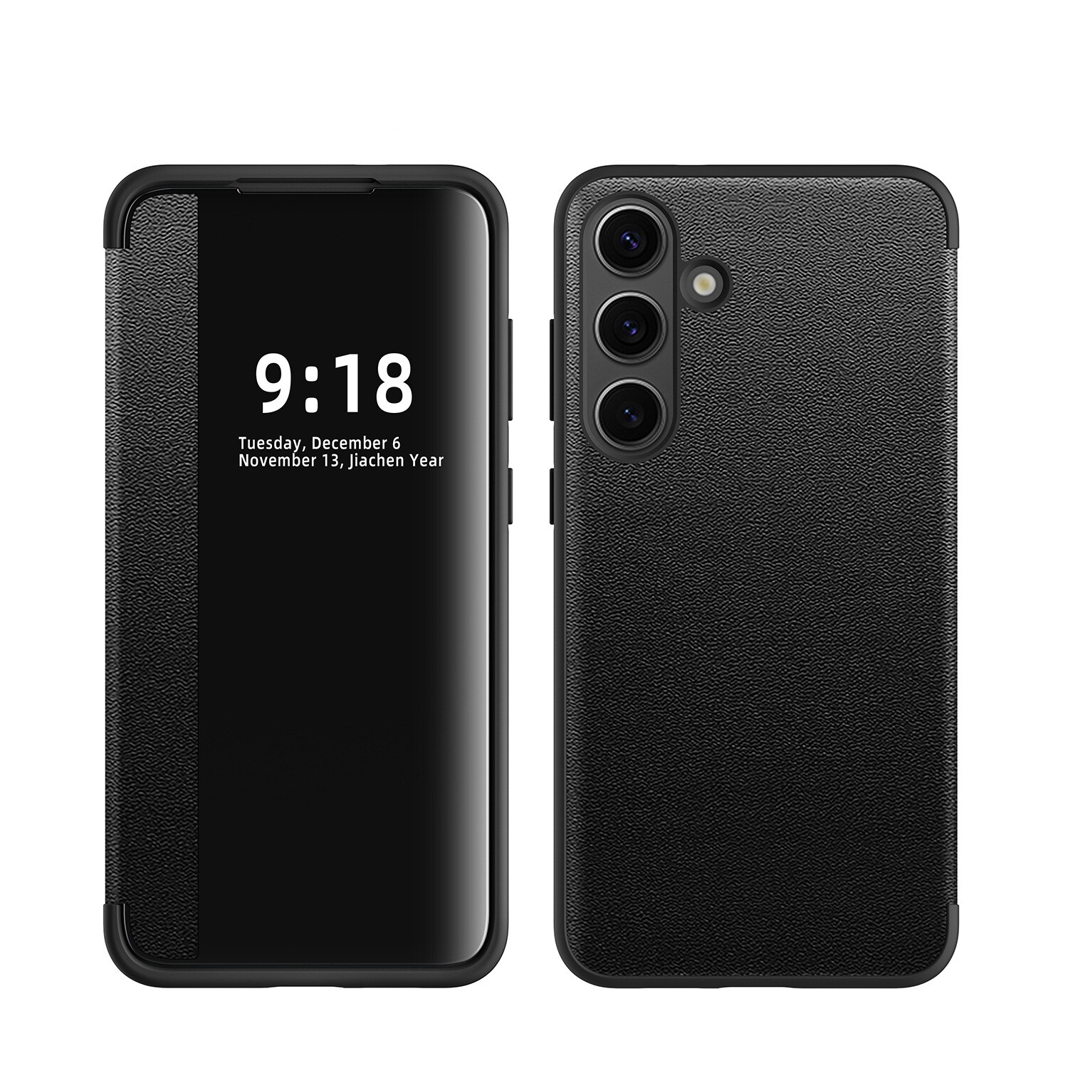 F&uuml;r Samsung Galaxy S25 5G Mirror View Smart Cover Handy H&uuml;lle Schwarz 