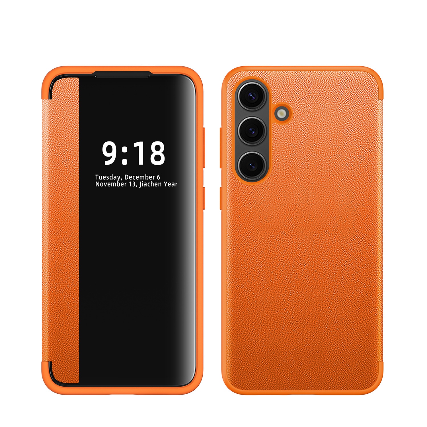 F&uuml;r Samsung Galaxy S25 Plus 5G Mirror View Smart Cover H&uuml;lle Orange 