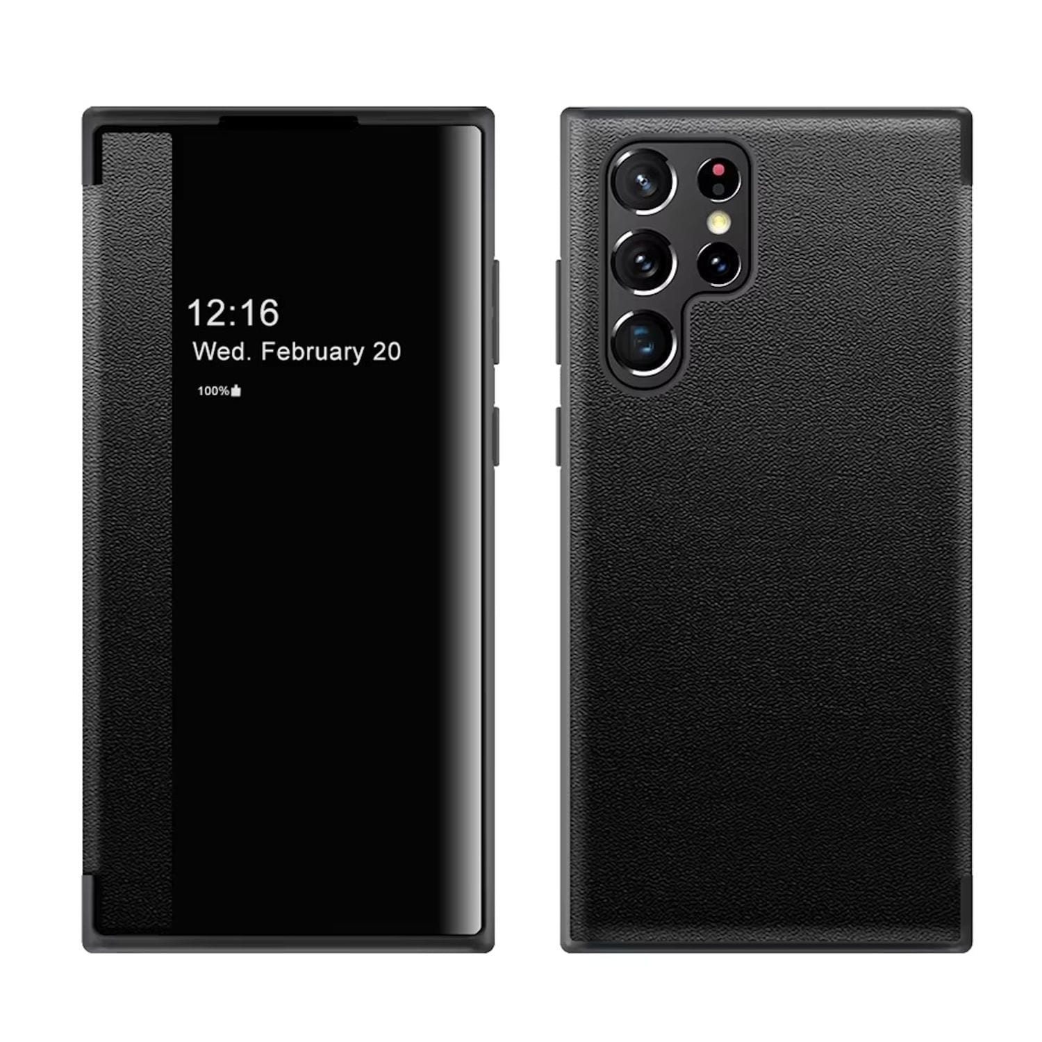 F&uuml;r Samsung Galaxy S25 Ultra 5G Mirror View Smart Cover H&uuml;lle Schwarz 