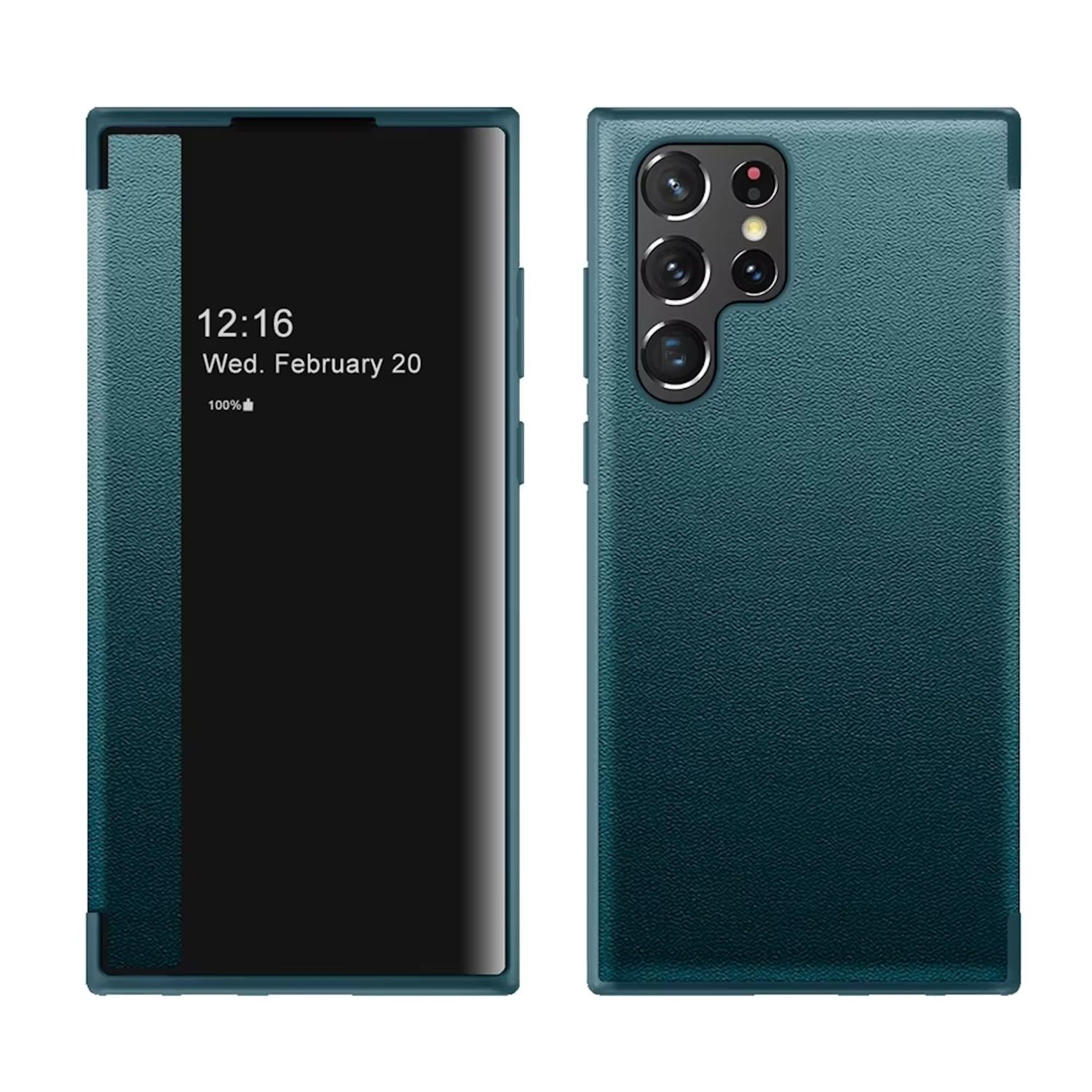 F&uuml;r Samsung Galaxy S25 Ultra 5G Mirror View Smart Cover H&uuml;lle Gr&uuml;n 