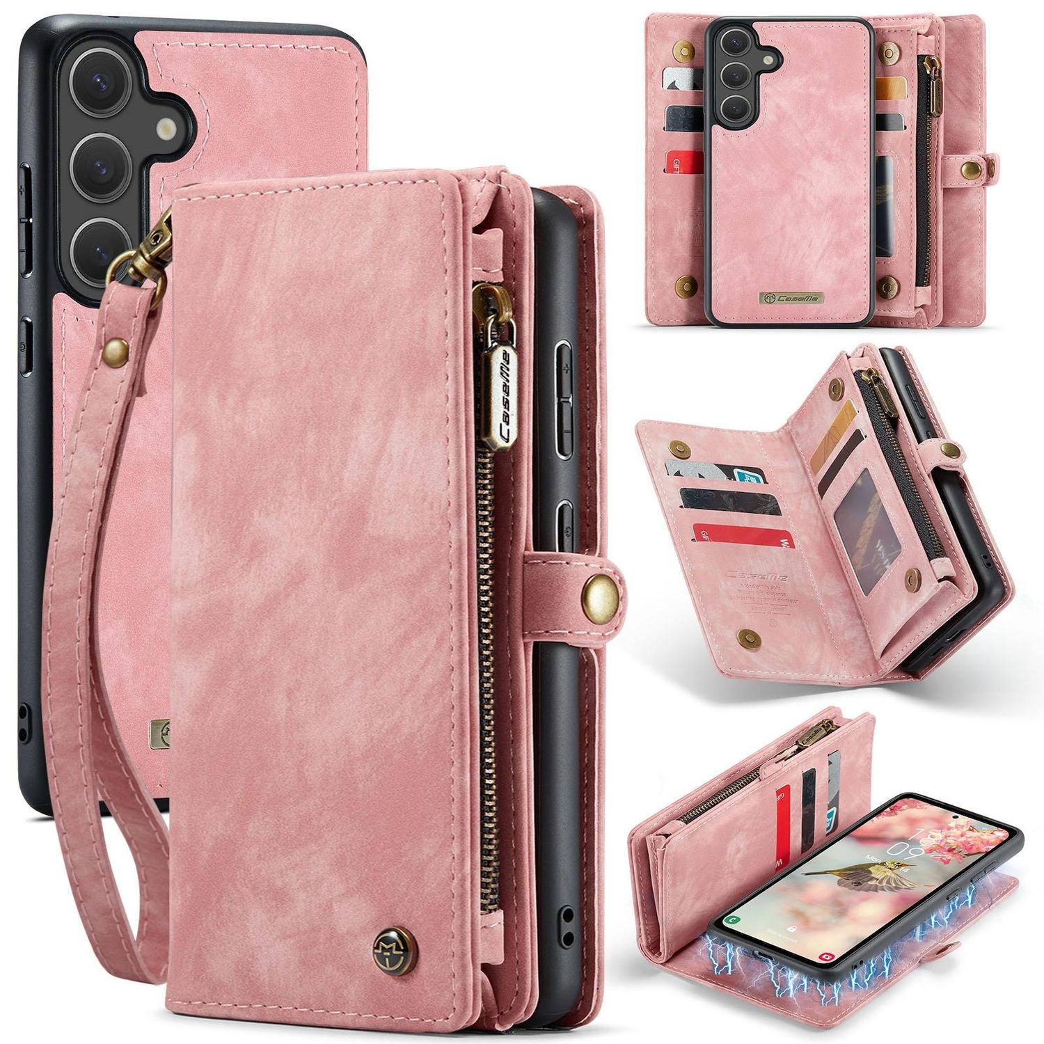 F&uuml;r Samsung Galaxy S25 5G Kunstleder Multifunktion Tasche H&uuml;lle Pink 