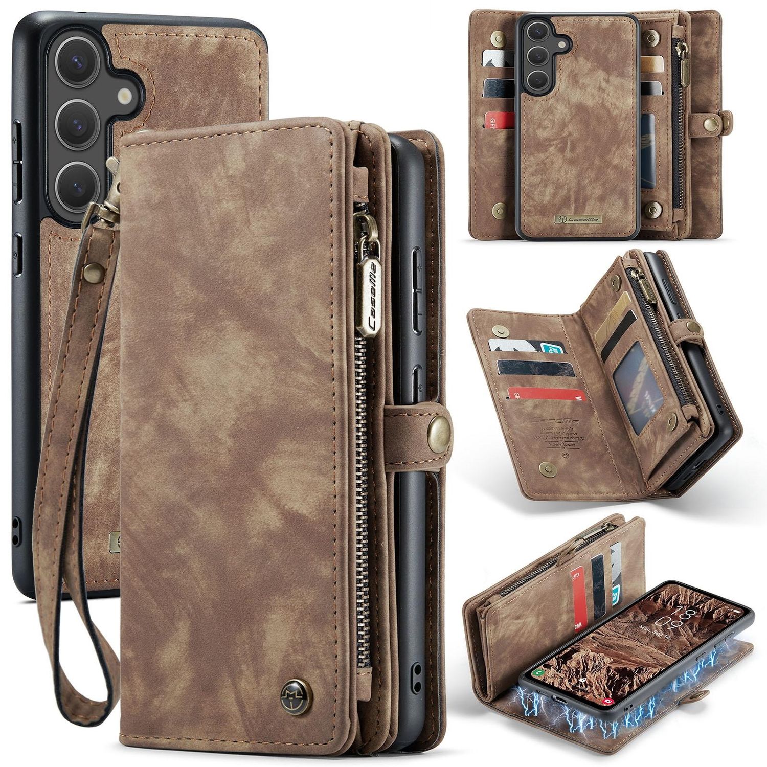 F&uuml;r Samsung Galaxy S25 5G Kunstleder Multifunktion Tasche H&uuml;lle Braun 