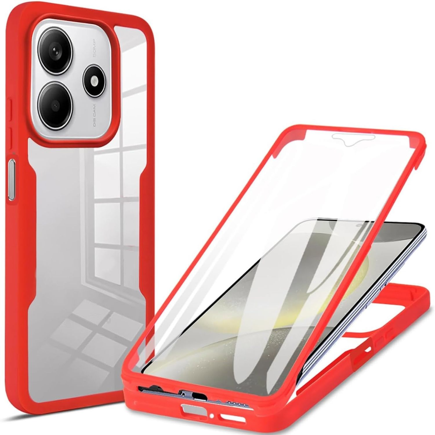 F&uuml;r Xiaomi Redmi Note 14 5G Full 360 Grad Acrylic Hybrid TPU H&uuml;lle Rot 