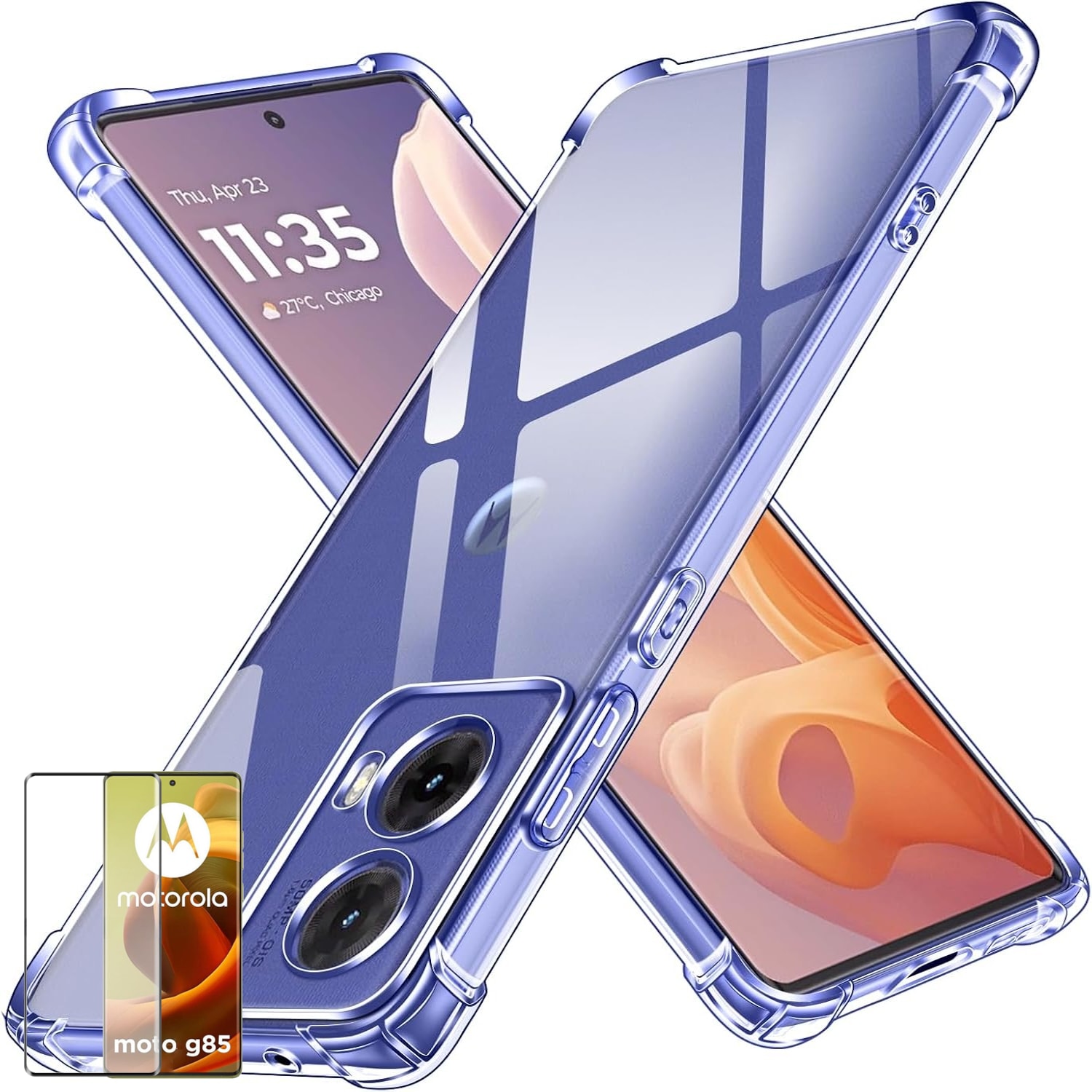 F&uuml;r Motorola Moto G85 Schock TPU Silikon H&uuml;lle + 4D Curved Hart Glas 