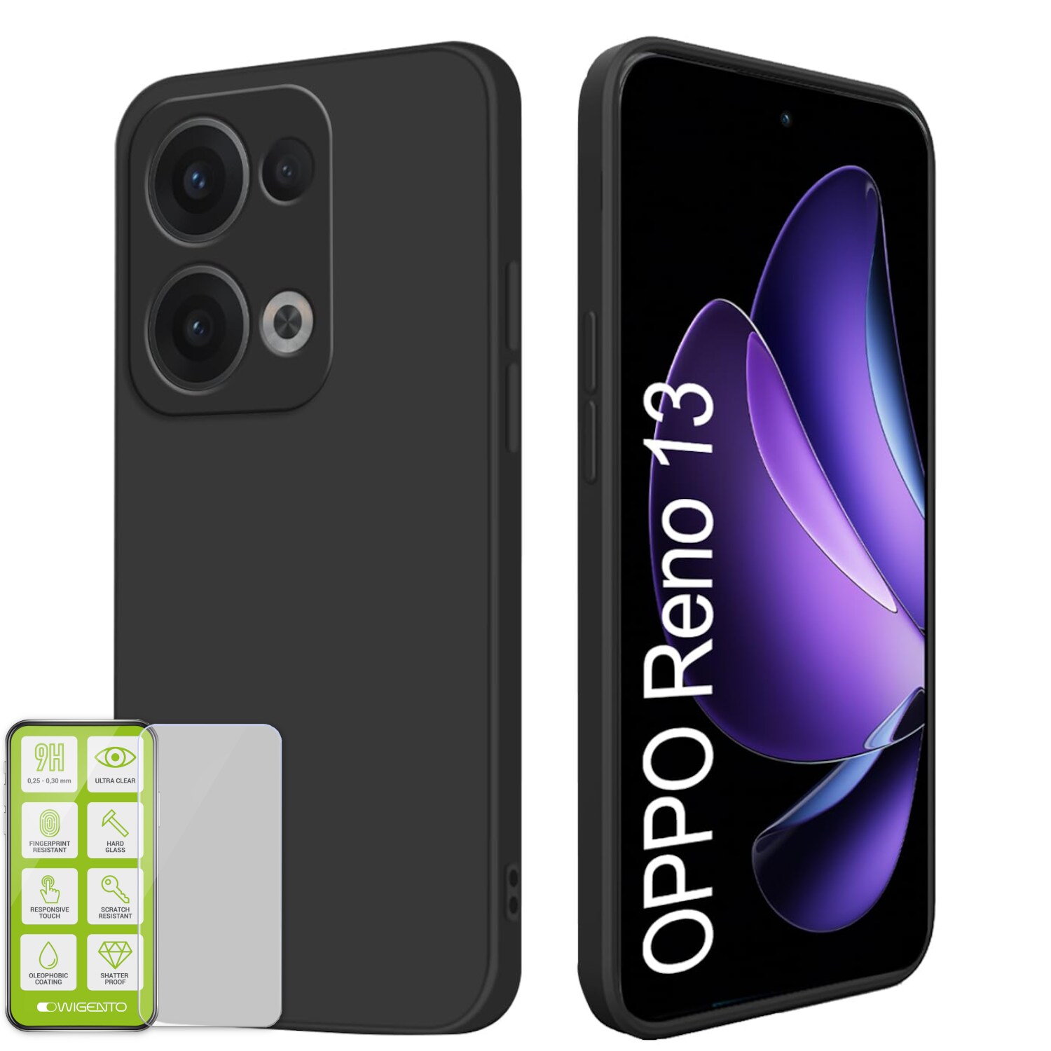 F&uuml;r Oppo Reno 13 5G Silikon TPU Schutz H&uuml;lle Schwarz + H9 Hart Glas 