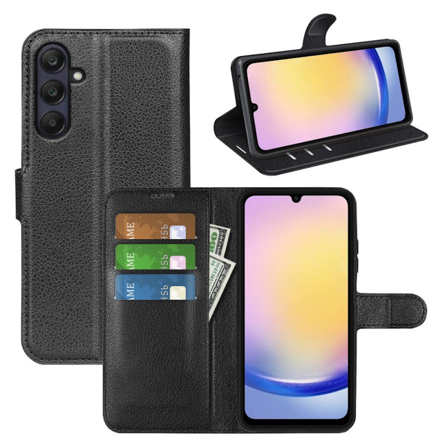 F&uuml;r Samsung Galaxy A26 5G Kunstleder Book Wallet Tasche H&uuml;lle Schwarz 