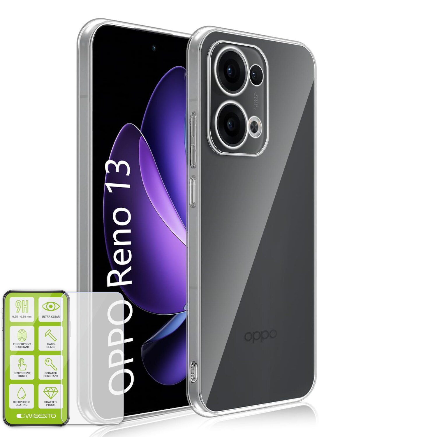 F&uuml;r Oppo Reno 13 5G Silikon TPU Handy H&uuml;lle Transparent + H9 Hart Glas 