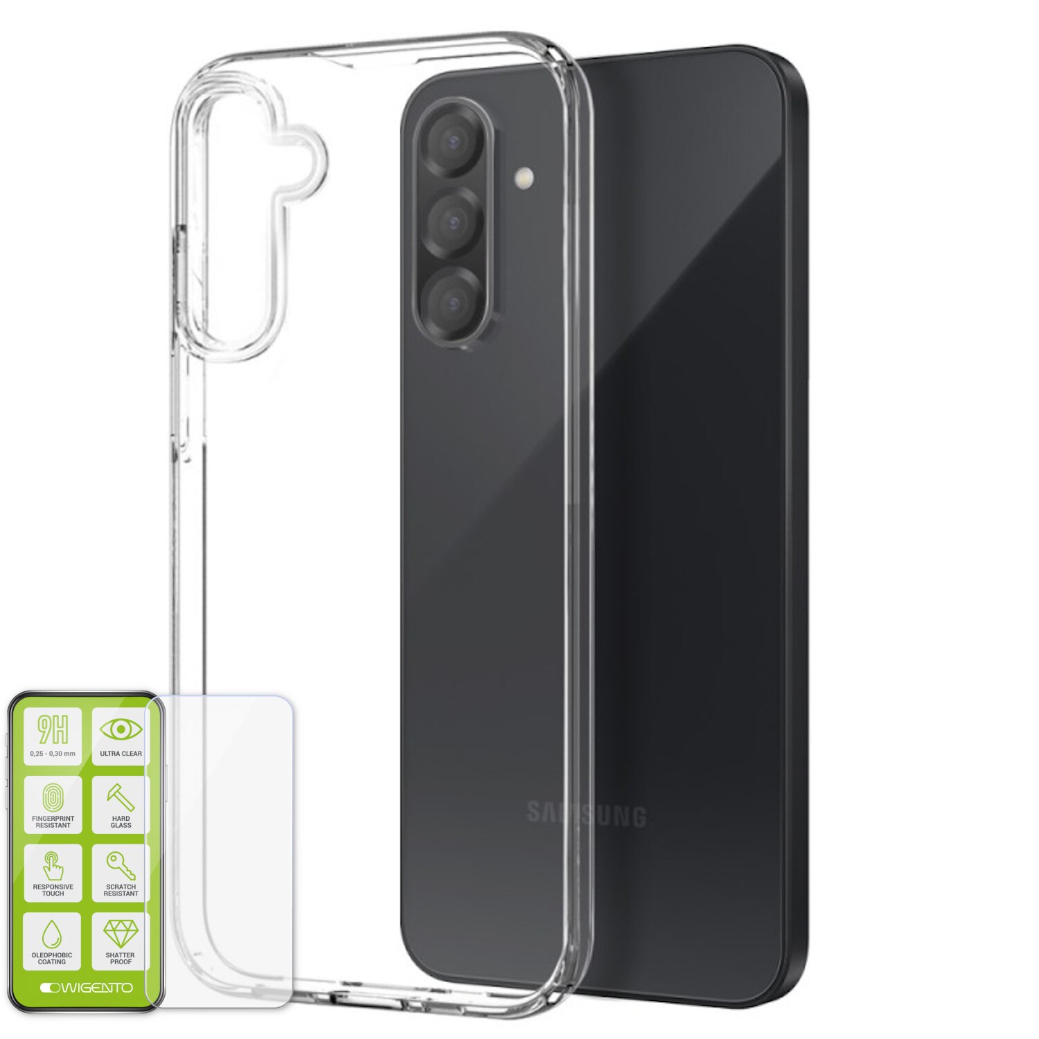 F&uuml;r Samsung Galaxy A56 / A36 Silikon TPU H&uuml;lle Transparent + Hart Glas 