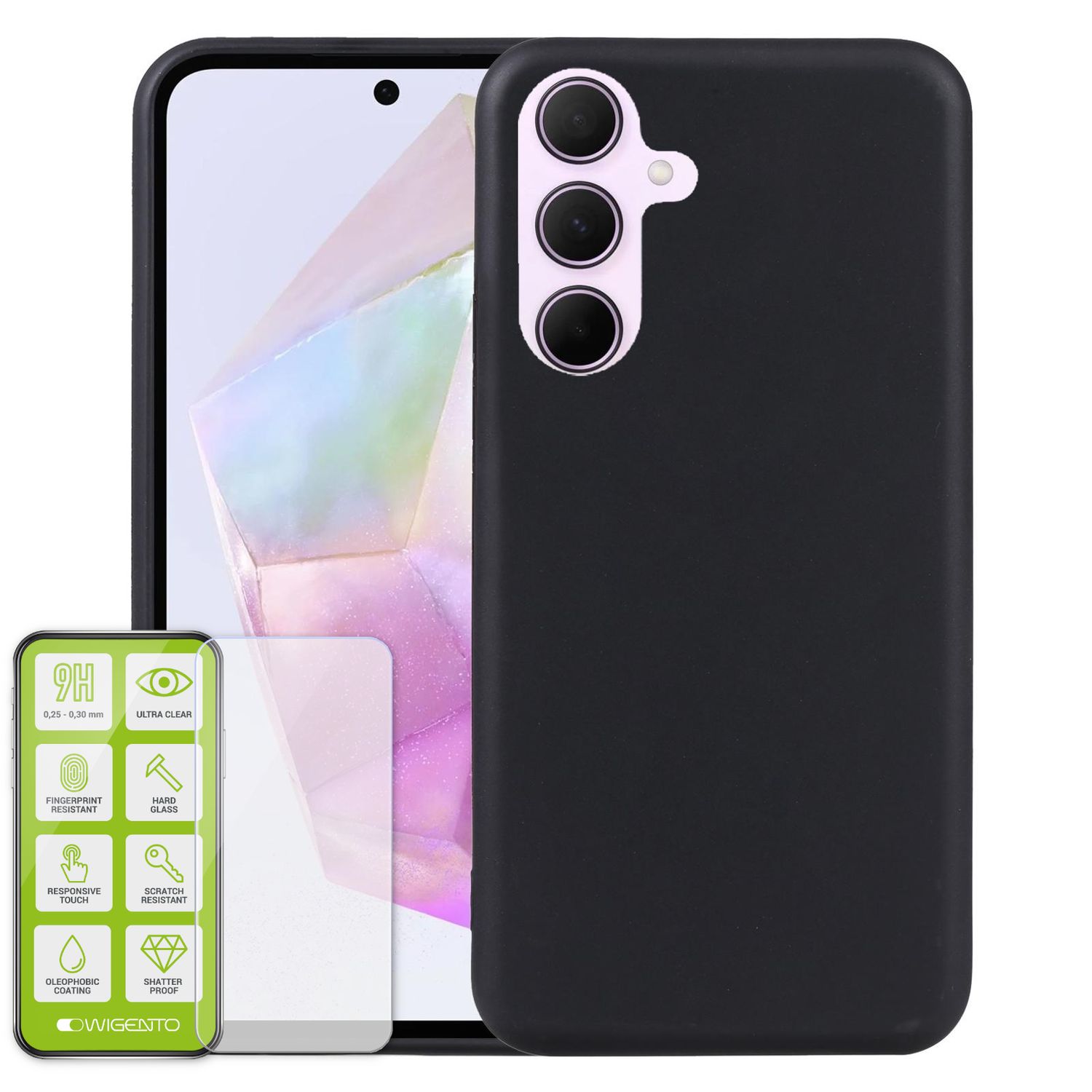 F&uuml;r Samsung Galaxy A56 / A36 Silikon TPU H&uuml;lle Schwarz + H9 Hart Glas 