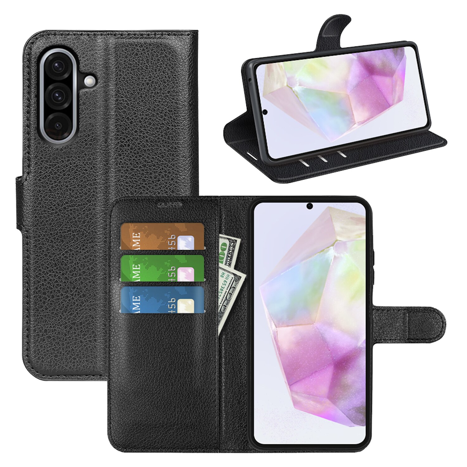 F&uuml;r Samsung Galaxy A56 / A36 Kunstleder Wallet Tasche H&uuml;lle Schwarz 