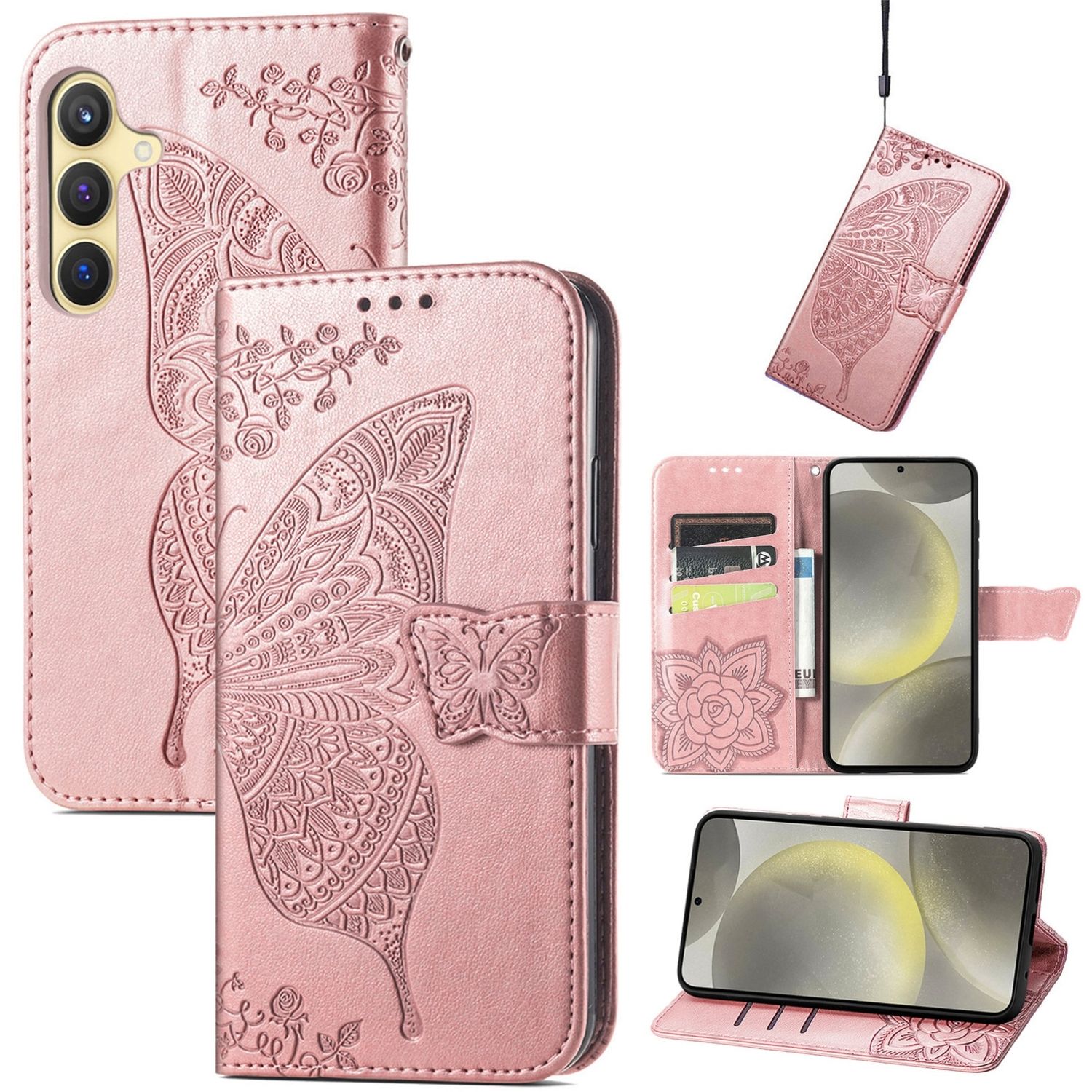 F&uuml;r Samsung Galaxy A56 / A36 Kunstleder Schmetterling Book H&uuml;lle Rosa 