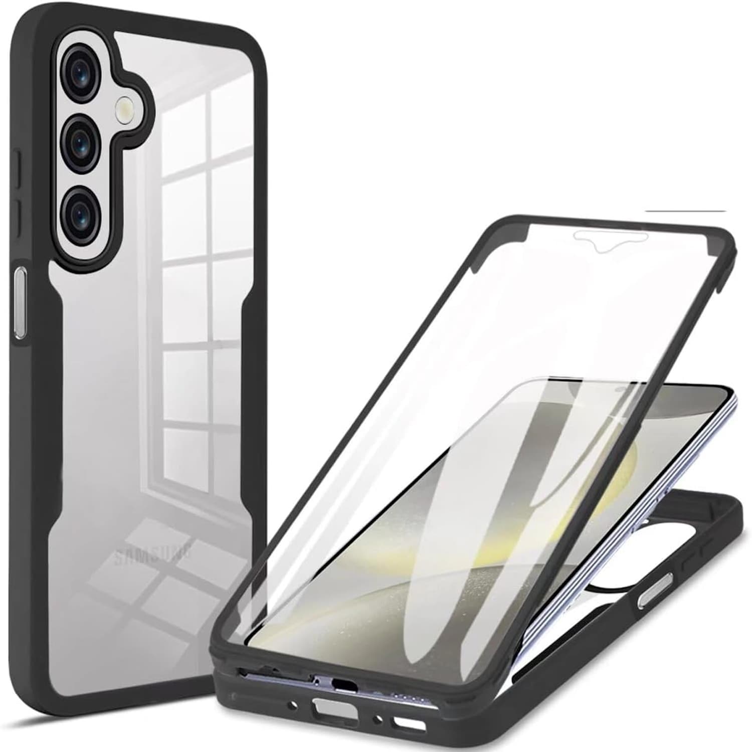 F&uuml;r Samsung Galaxy A56 / A36 Full 360 Acrylic Hybrid TPU H&uuml;lle Schwarz 