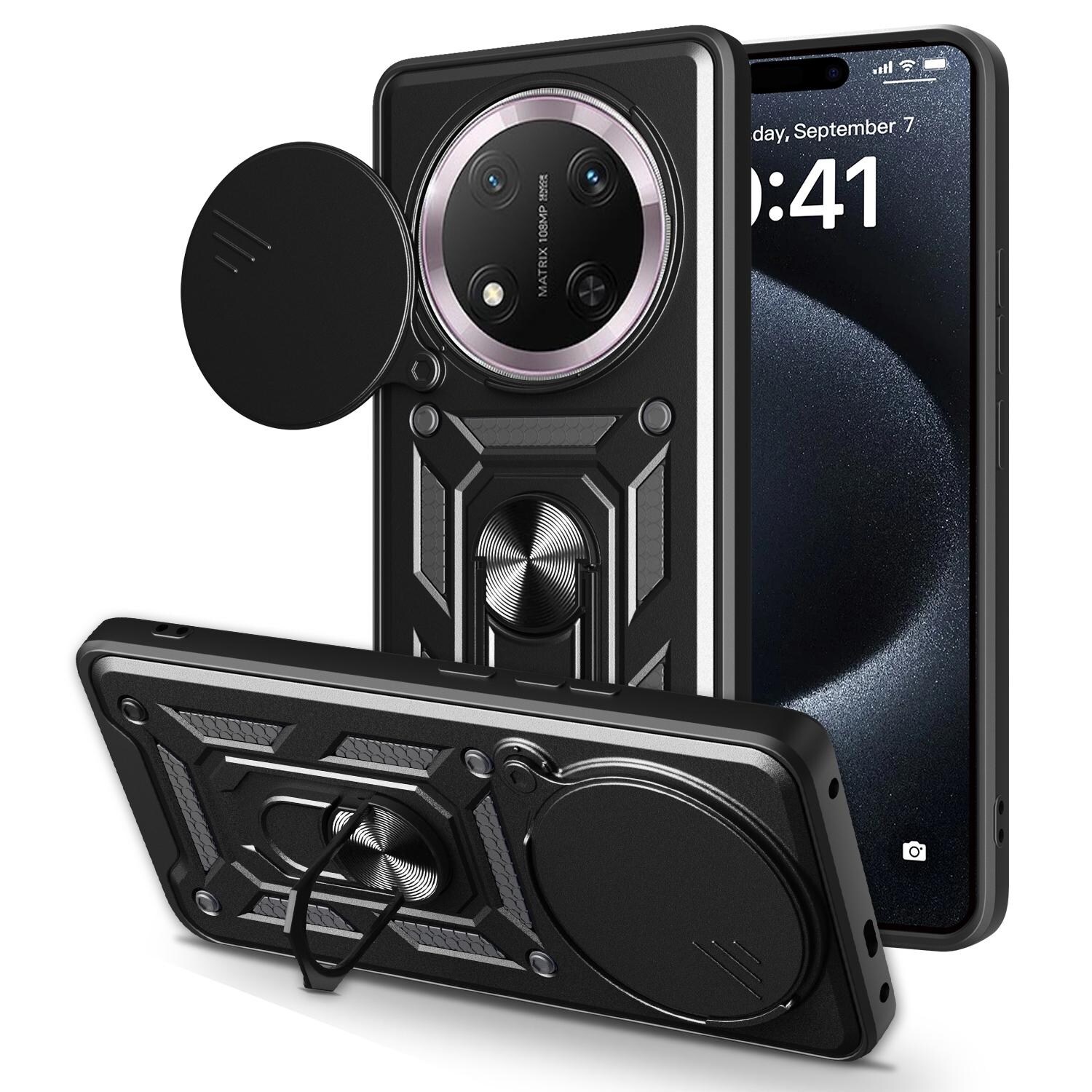 F&uuml;r Honor Magic 7 Lite / X9c Sliding Kamera TPU PC Ring H&uuml;lle Schwarz 