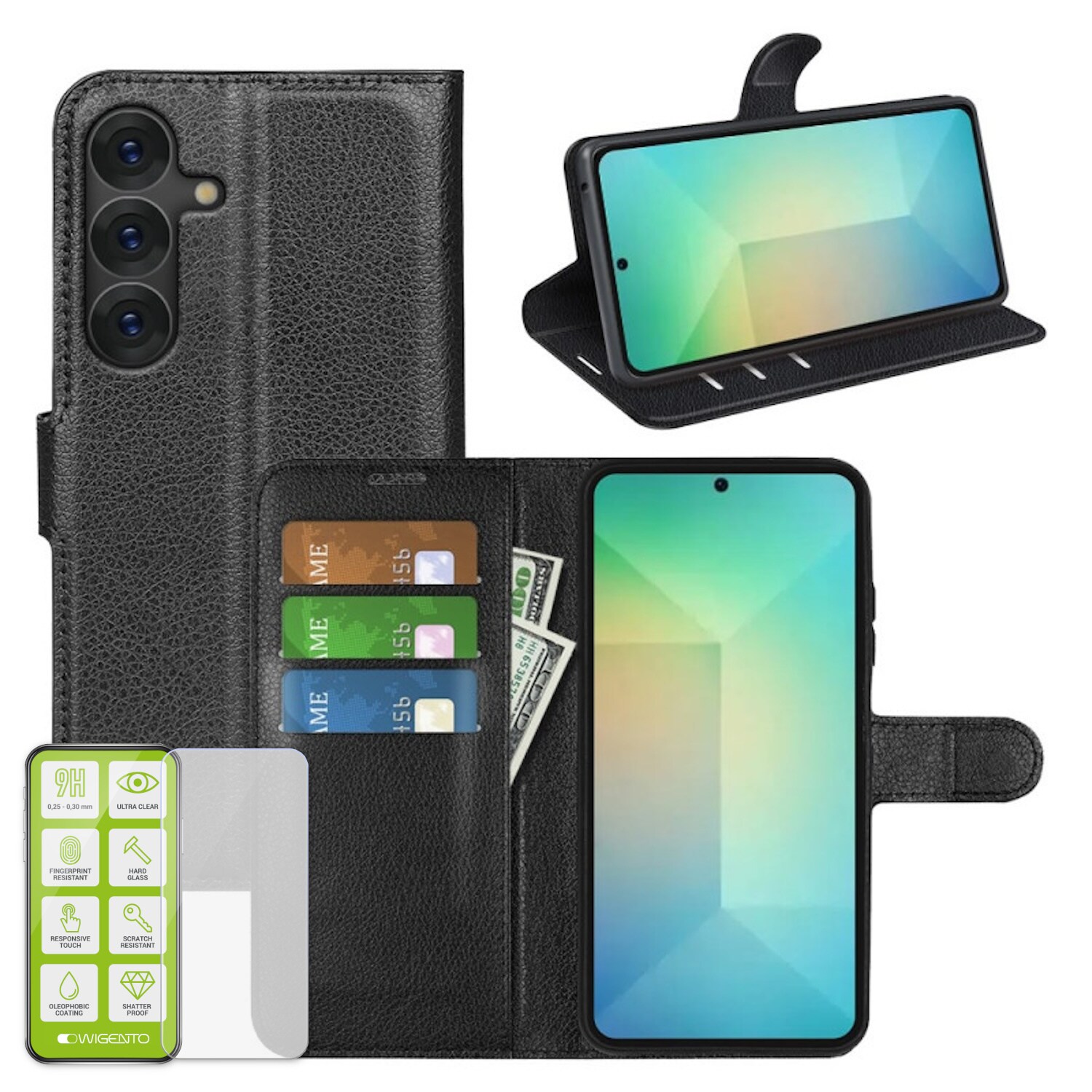 F&uuml;r Samsung Galaxy S25 Plus Kunstleder Wallet Tasche H&uuml;lle + H9 Glas 