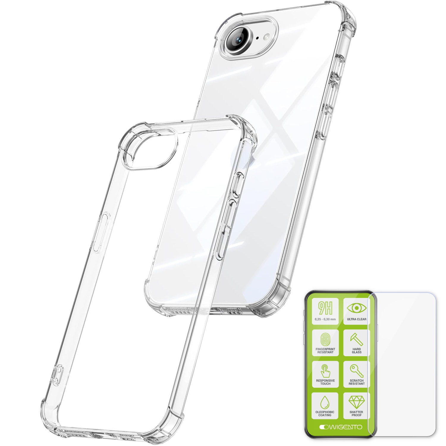 F&uuml;r Apple iPhone 16e Schock TPU Silikon Schutz H&uuml;lle + 9H Hart Glas 