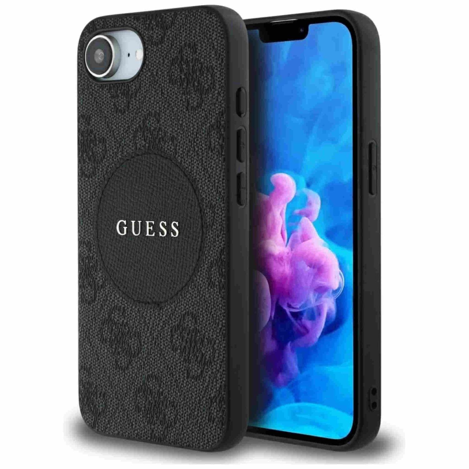 Guess Apple iPhone 16e Circle Classic Logo MagSafe H&uuml;lle Case Schwarz 