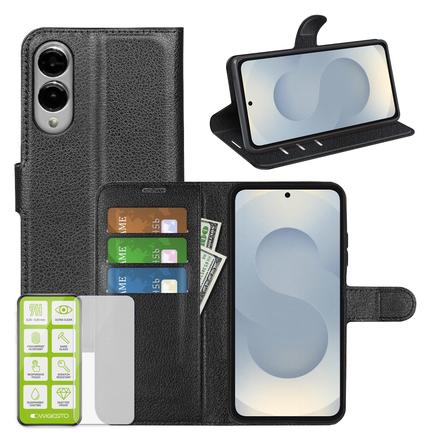 F&uuml;r Samsung Galaxy S25 Edge 5G Kunstleder Wallet H&uuml;lle + H9 Hart Glas 