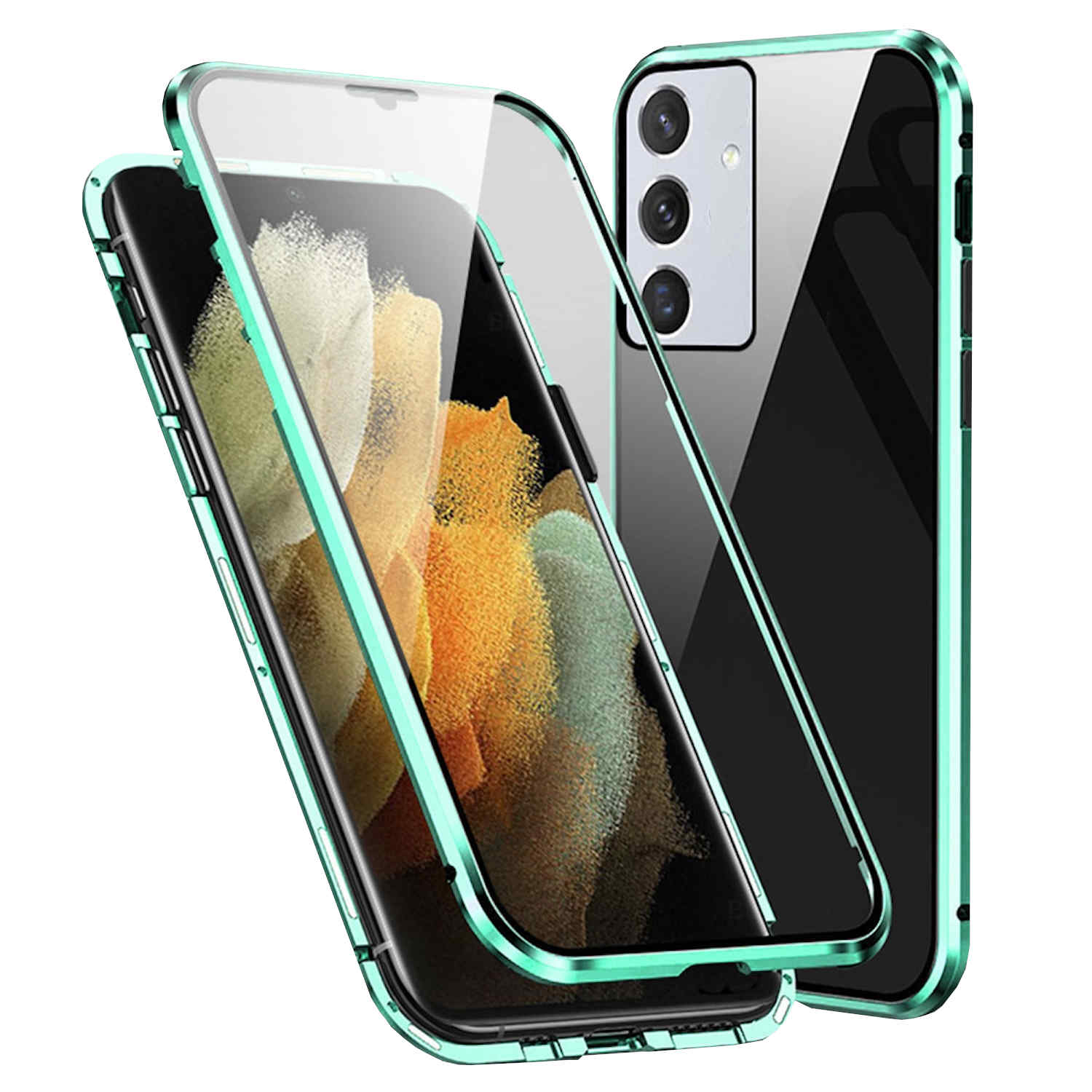 F&uuml;r Samsung Galaxy A36 Beidseitiger Magnet Glas Bumper H&uuml;lle Case Gr&uuml;n 
