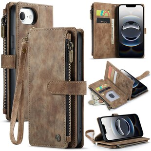 Für Apple iPhone 16e Kunstleder Multifunktion Wallet Tasche Case Braun 