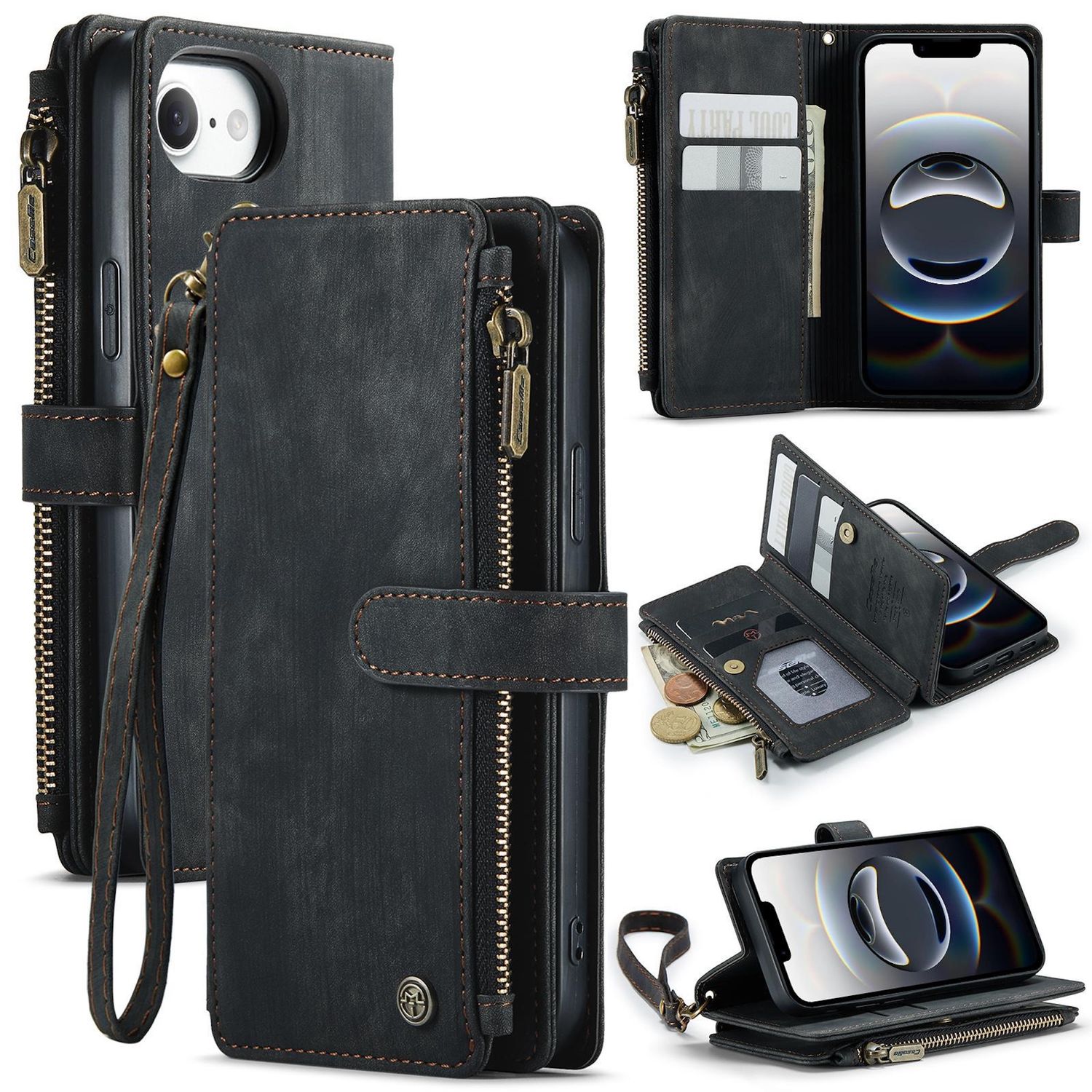 Klapptasche f&uuml;r Apple iPhone 17e / 16e Kunstleder Multifunktion Zipper 