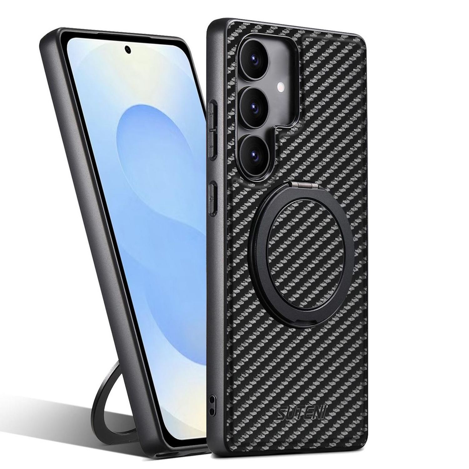 F&uuml;r Samsung Galaxy S25 Plus MagSafe Carbon Kunstleder H&uuml;lle Schwarz 