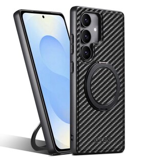 Für Samsung Galaxy S25 Plus MagSafe Carbon Kunstleder Hülle Schwarz 