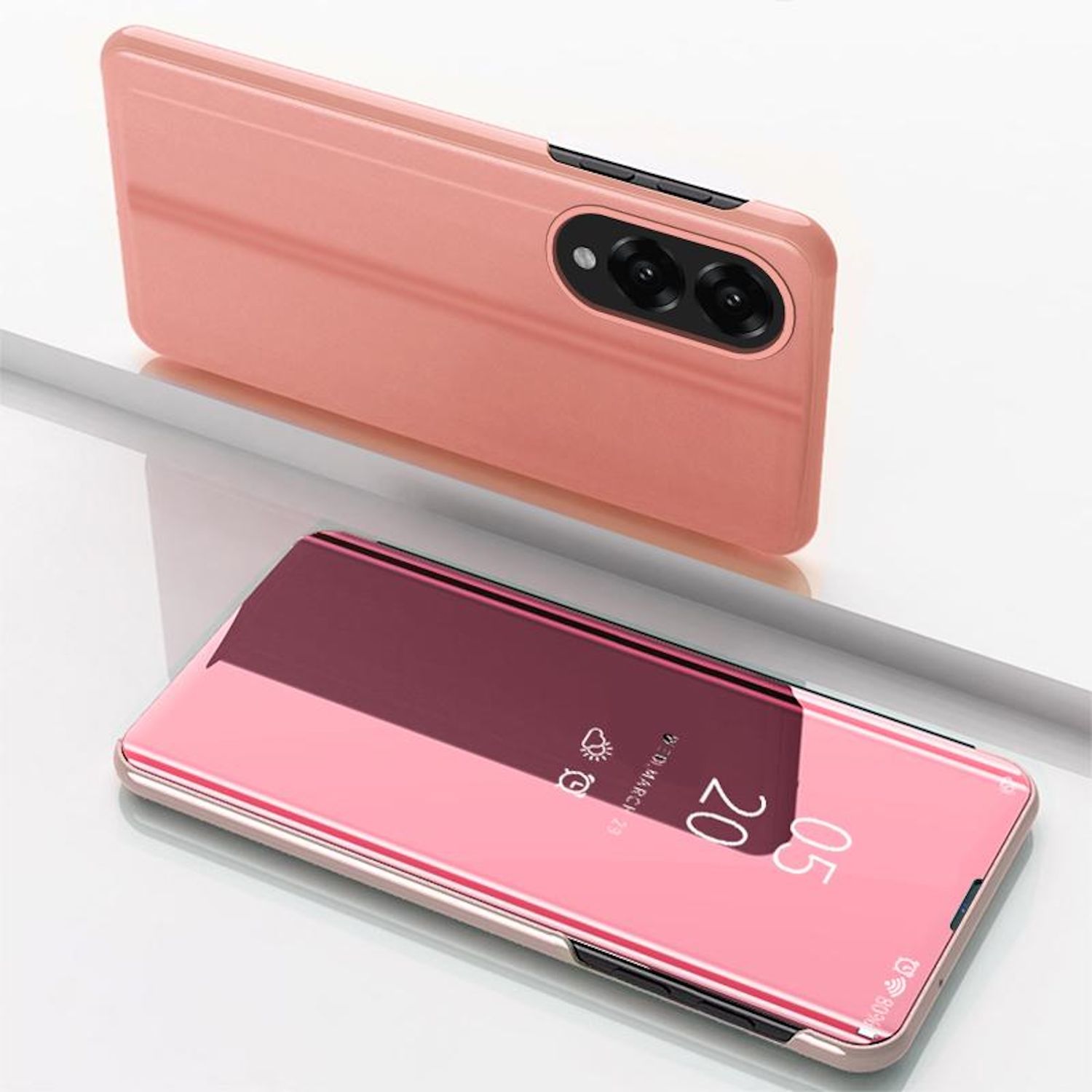 F&uuml;r Samsung Galaxy S25 Edge 5G View Spiegel Wake UP Smart H&uuml;lle Pink 