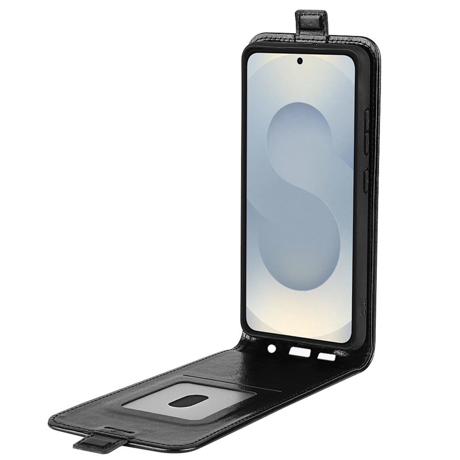 F&uuml;r Samsung Galaxy S25 Edge Vertikale Flip Schutz Tasche H&uuml;lle Schwarz 