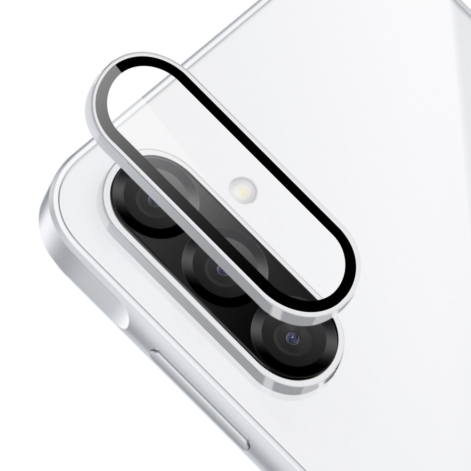 F&uuml;r Samsung Galaxy A26 / A36 / A56 Aluminium Ring + Hart Glas Silver 