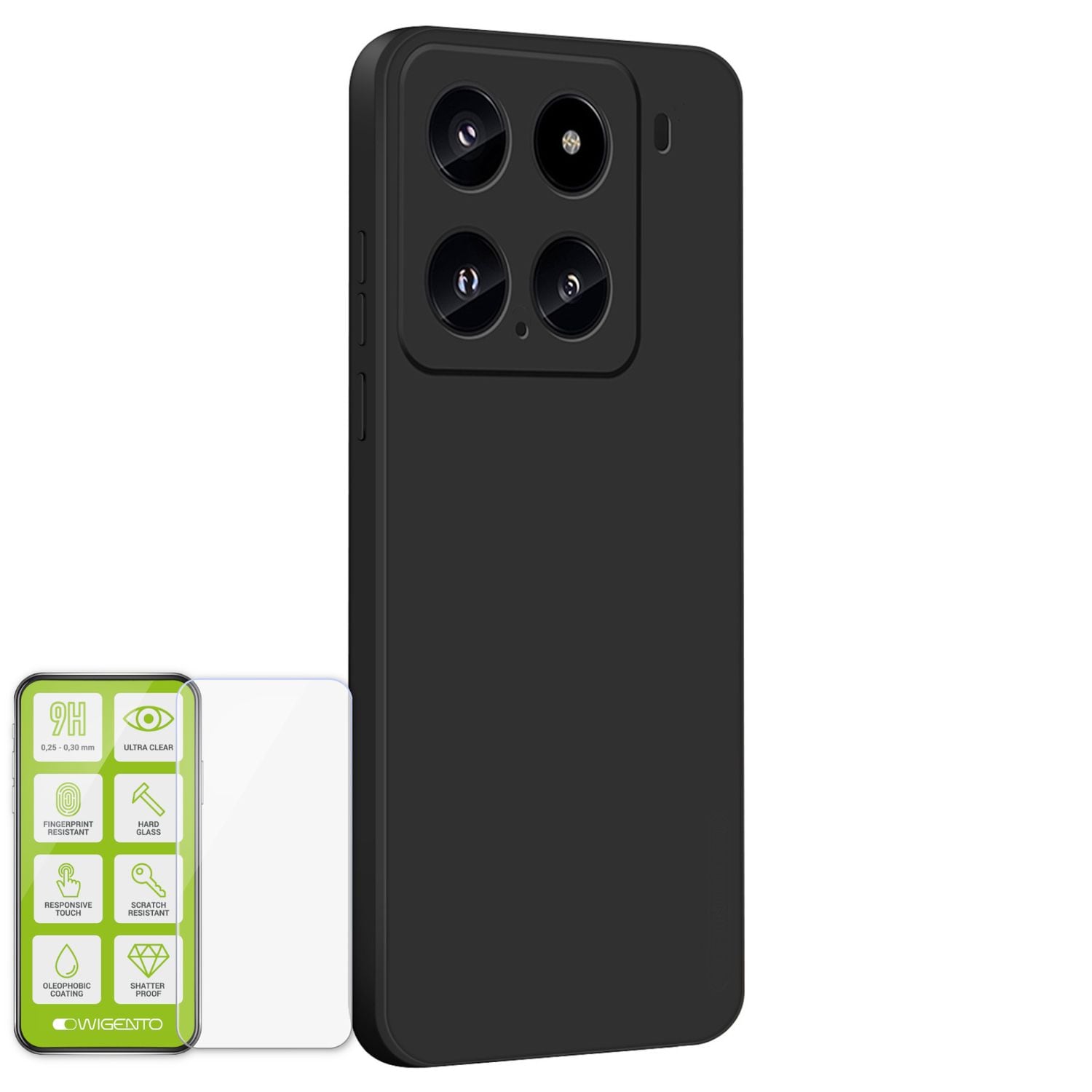 F&uuml;r Xiaomi 15 Silikon TPU Schutz Handy H&uuml;lle Schwarz + H9 Hart Glas 