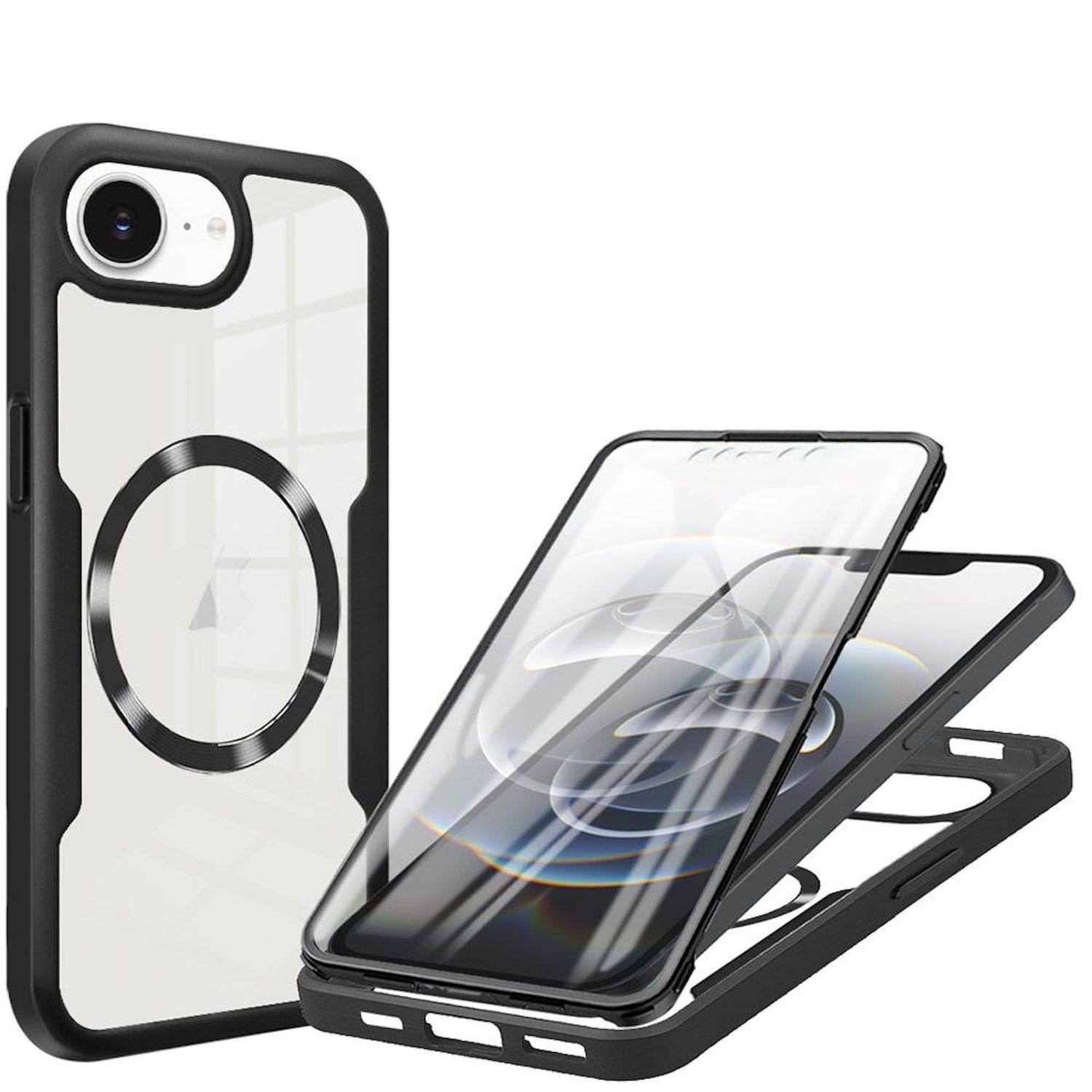 F&uuml;r Apple iPhone 16e Full Body 360 Acrylic Hybrid TPU H&uuml;lle Schwarz 