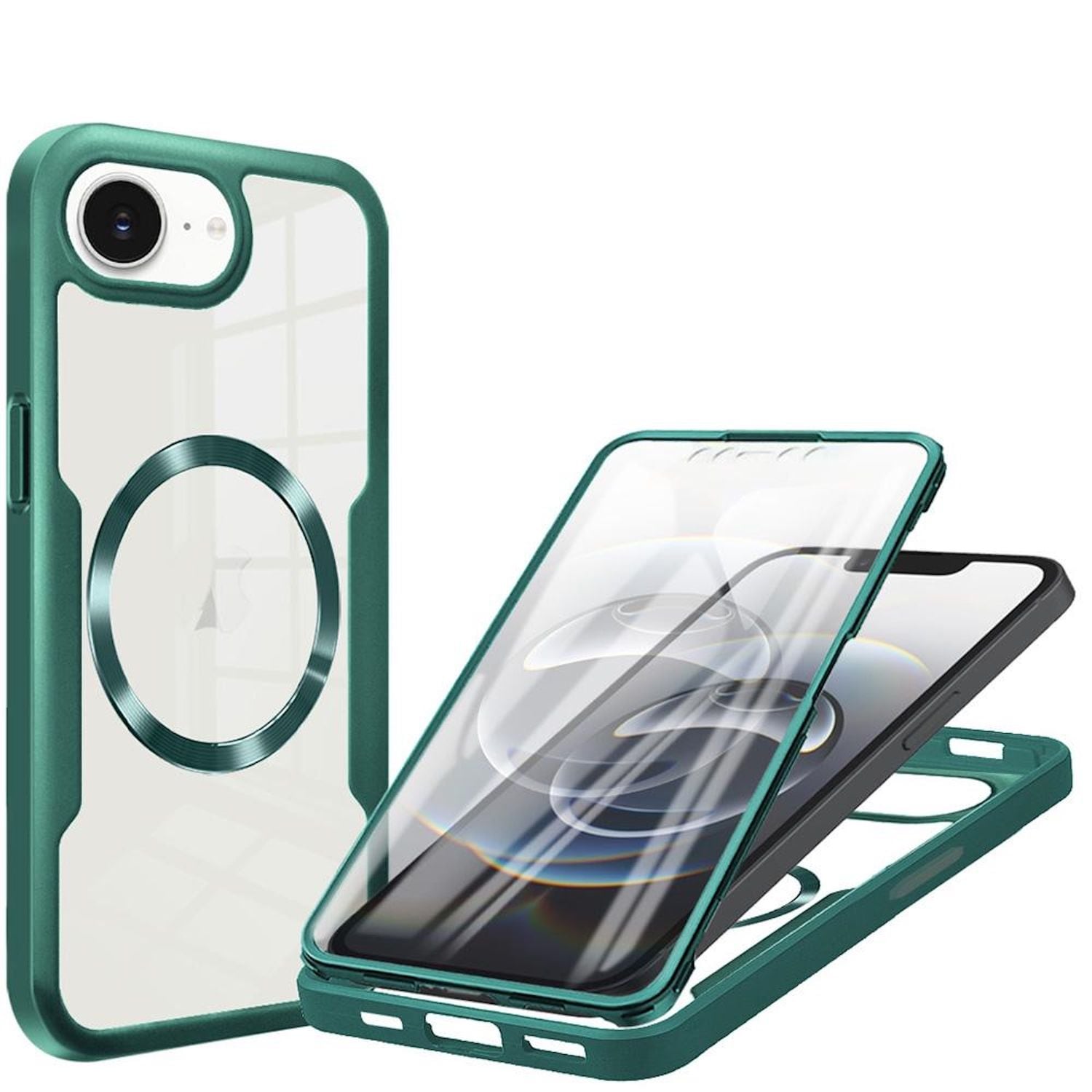 F&uuml;r Apple iPhone 16e Full Body 360 Grad Acrylic Hybrid TPU H&uuml;lle Gr&uuml;n 