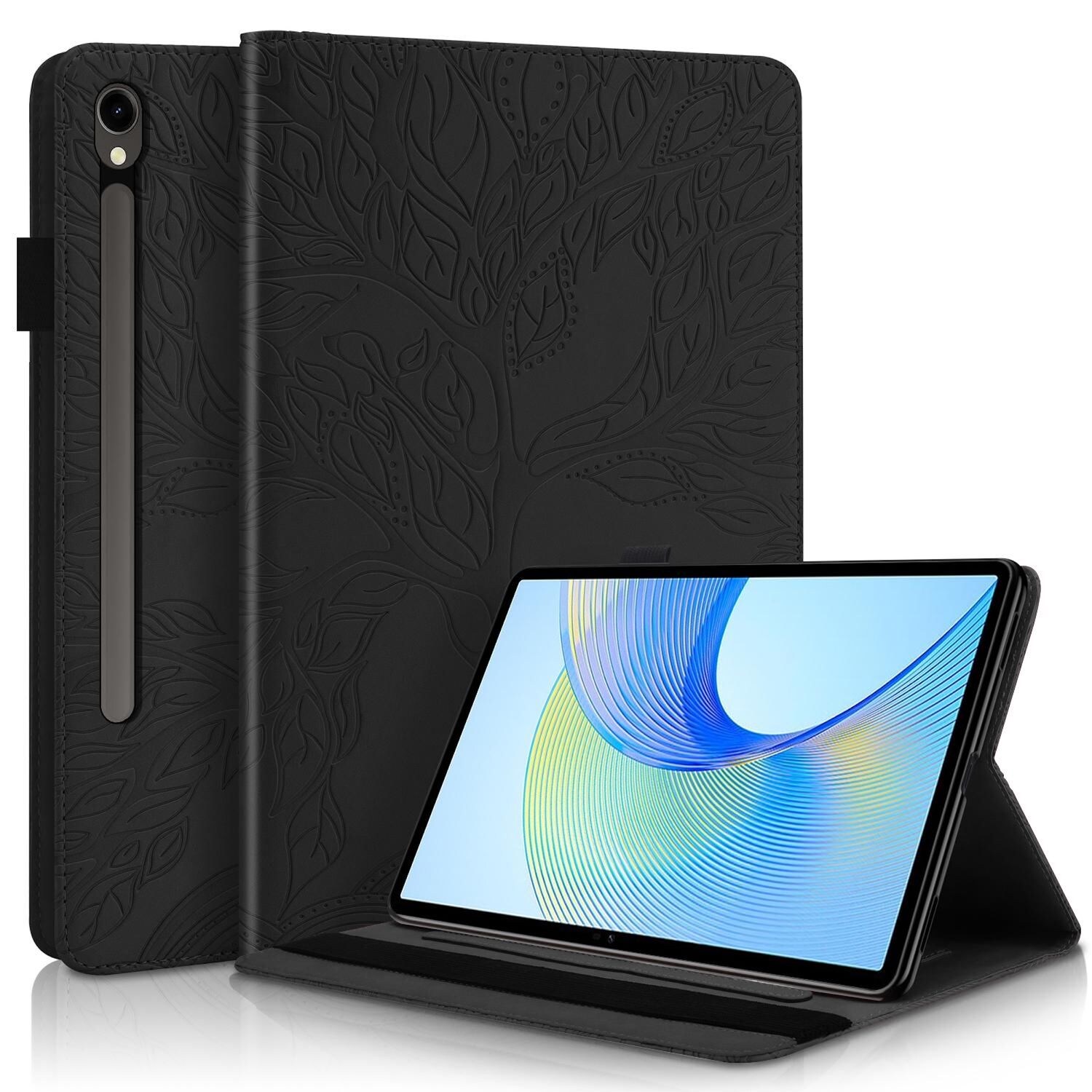 Für Samsung Galaxy Tab S10 Plus / S9 Plus FE Plus / S8 Plus Baum Muster Kunstleder Tasche Schwarz