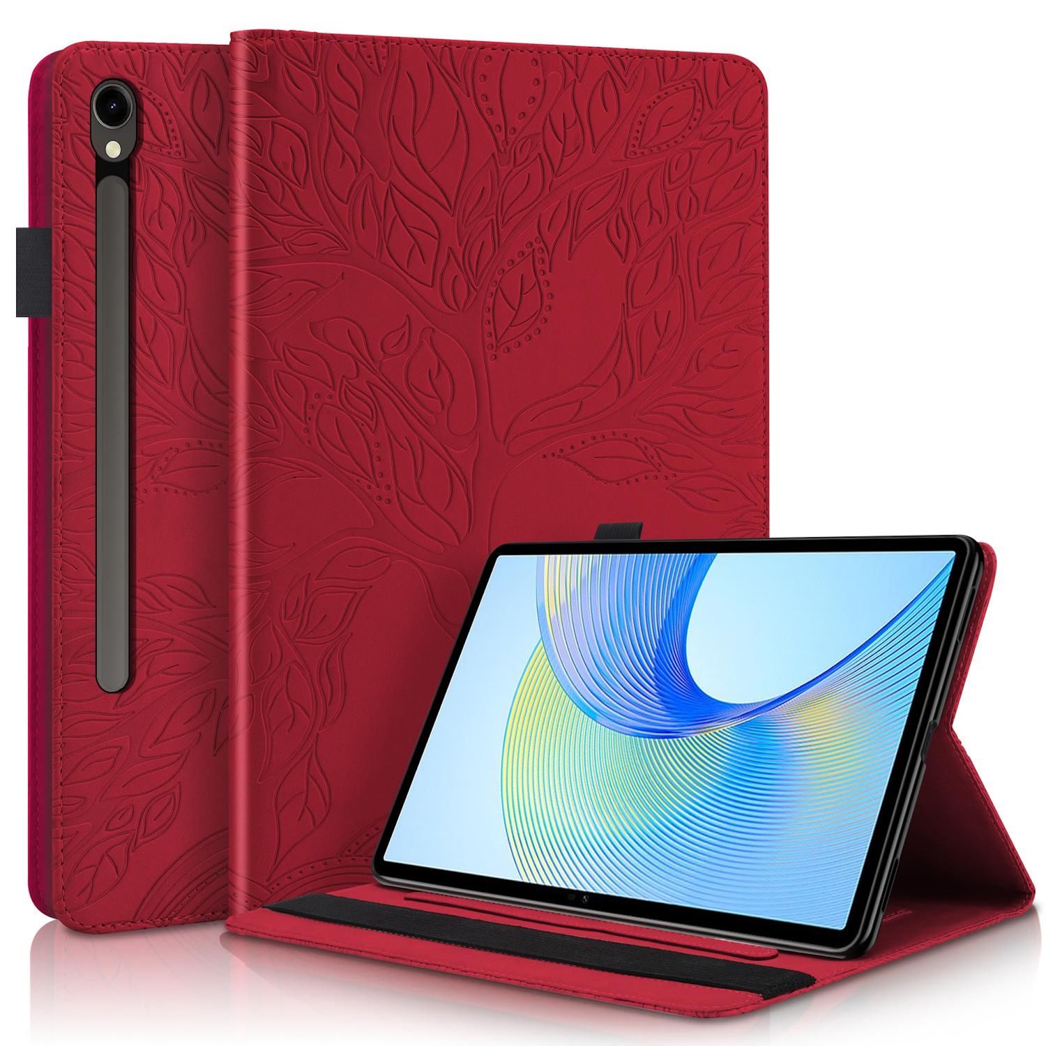 F&uuml;r Samsung Galaxy Tab S10 Plus / S9 Plus Kunstleder Tasche Rot 