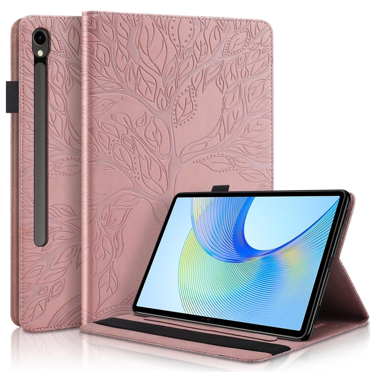 Für Samsung Galaxy Tab S10 Plus / S9 Plus FE Plus / S8 Plus Baum Muster Kunstleder Tasche Pink