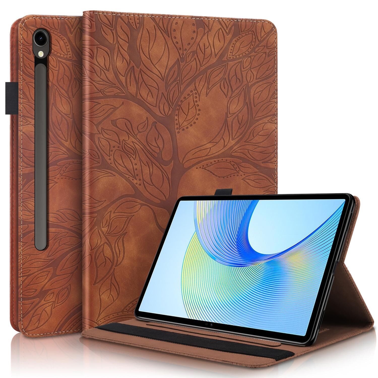 Für Samsung Galaxy Tab S10 Plus / S9 Plus FE Plus / S8 Plus Baum Muster Kunstleder Tasche Braun