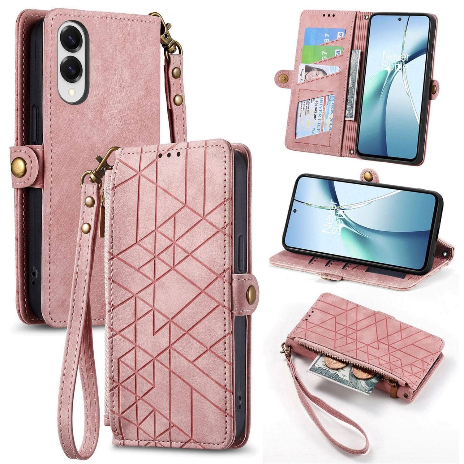 F&uuml;r Samsung Galaxy S25 Edge 5G Kunstleder Zipper Wallet Tasche Rosa 
