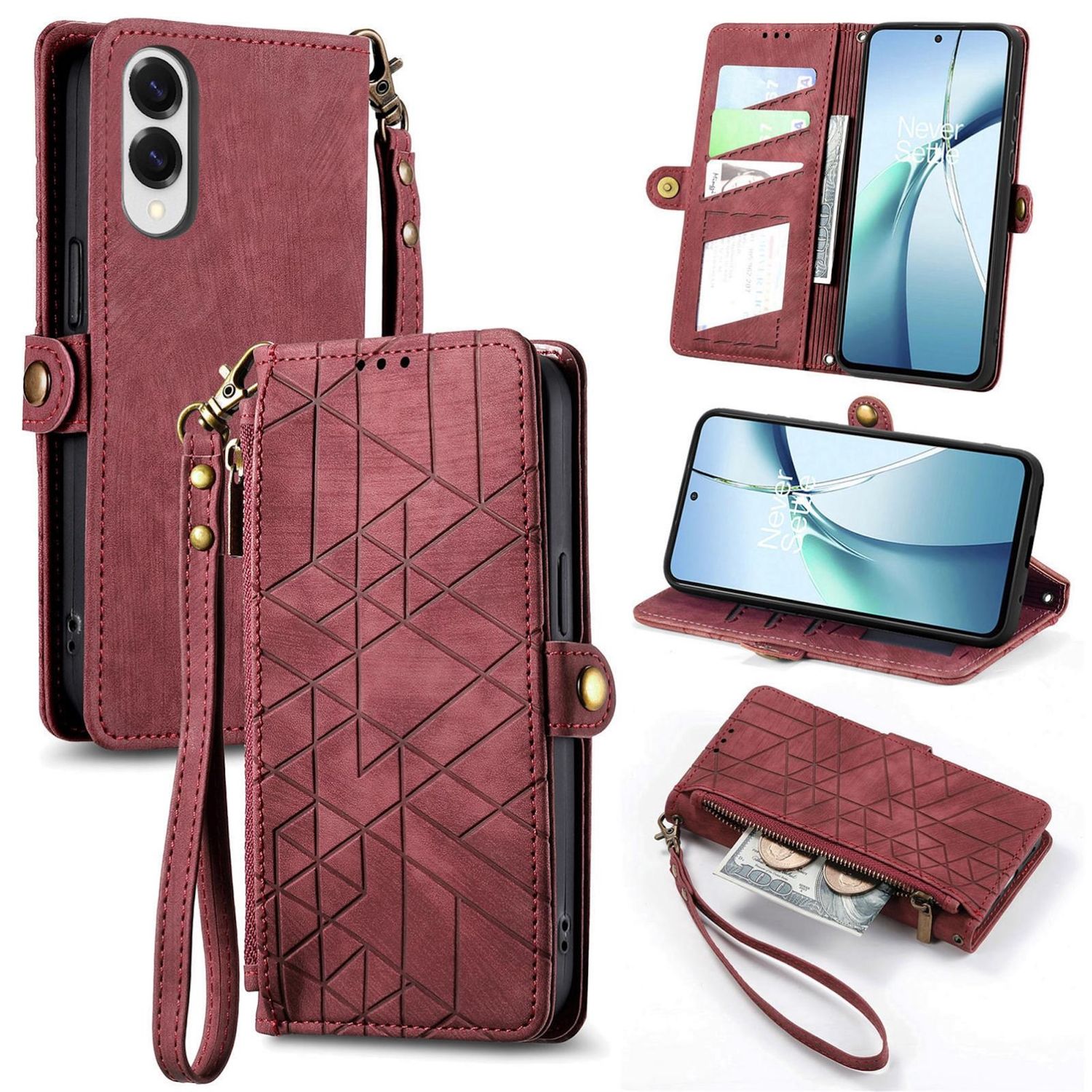 F&uuml;r Samsung Galaxy S25 Edge 5G Kunstleder Zipper Wallet Tasche Rot 