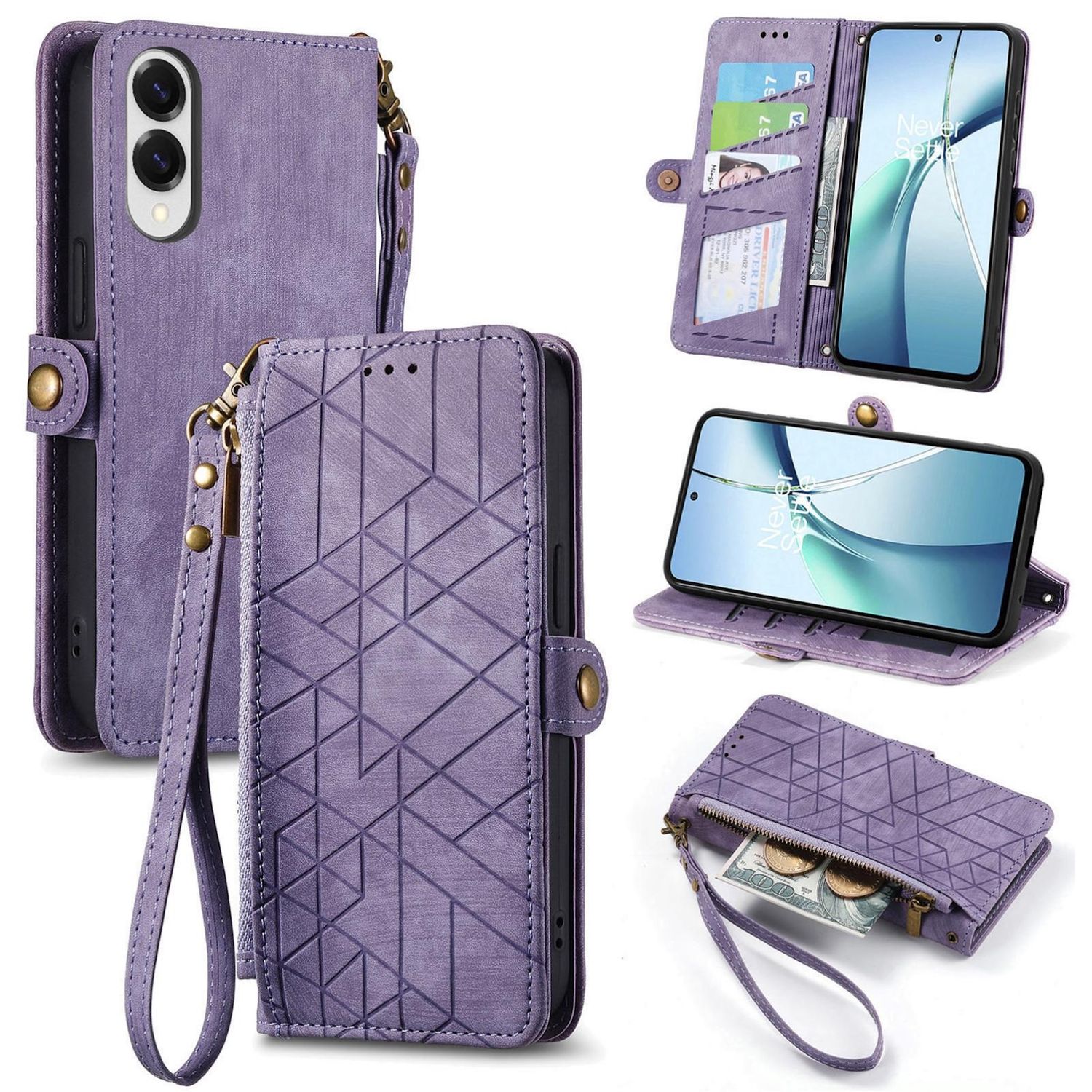 F&uuml;r Samsung Galaxy S25 Edge 5G Kunstleder Zipper Wallet Tasche Lila 