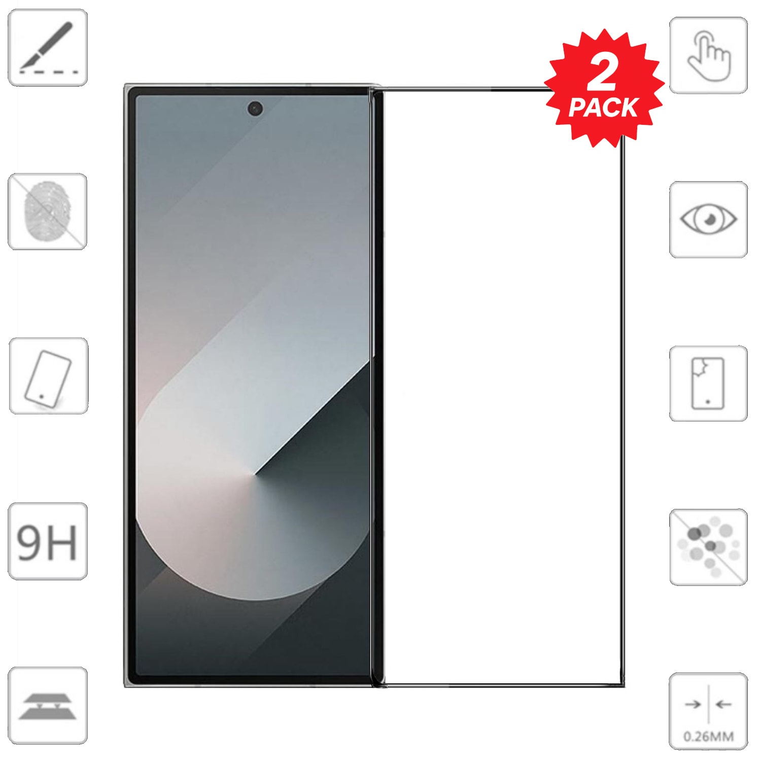 F&uuml;r Samsung Galaxy Z Fold7 5G 2x 3D Premium Full 9H 0,3 mm Hart Glas 