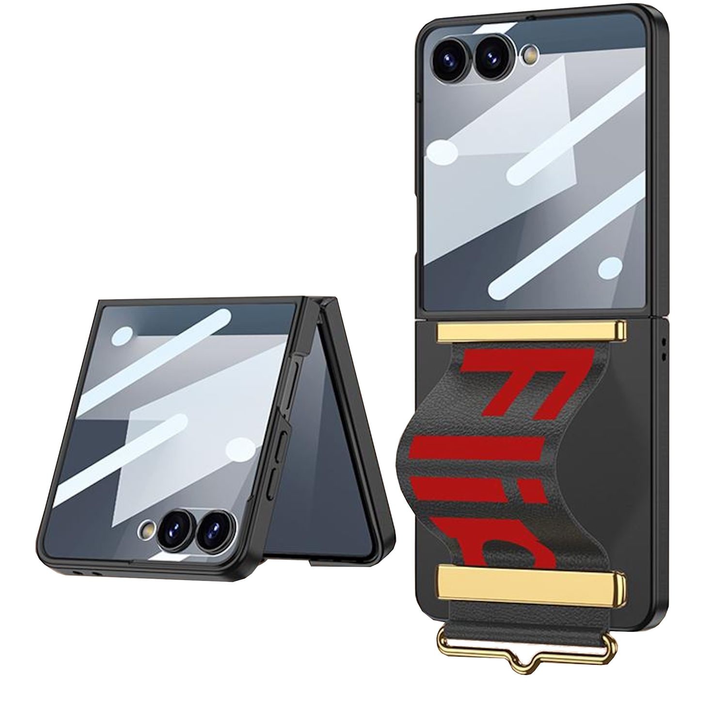 F&uuml;r Samsung Galaxy Z Flip7 GKK Displayschutz Trage Band H&uuml;lle Schwarz 