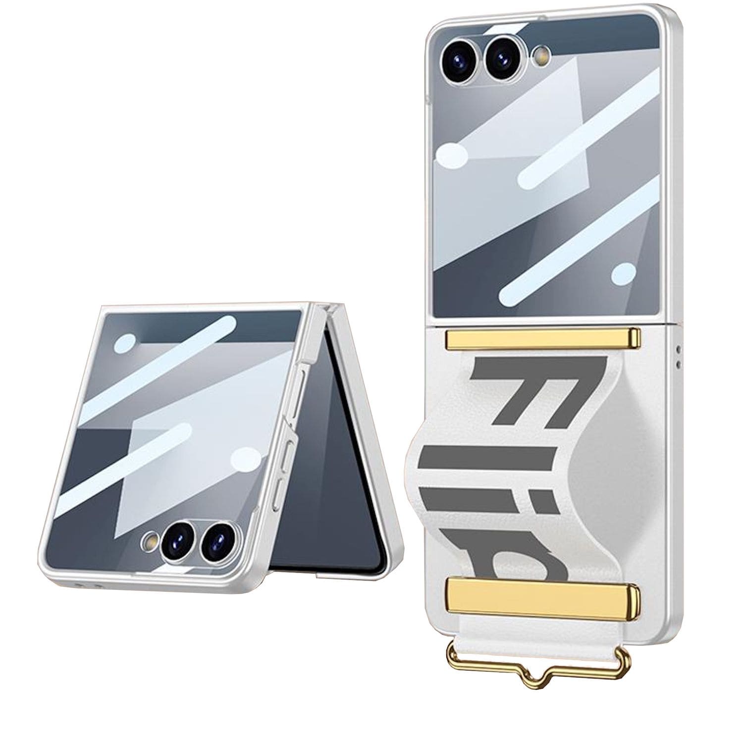 F&uuml;r Samsung Galaxy Z Flip7 GKK Displayschutz Trage Band H&uuml;lle Silber 