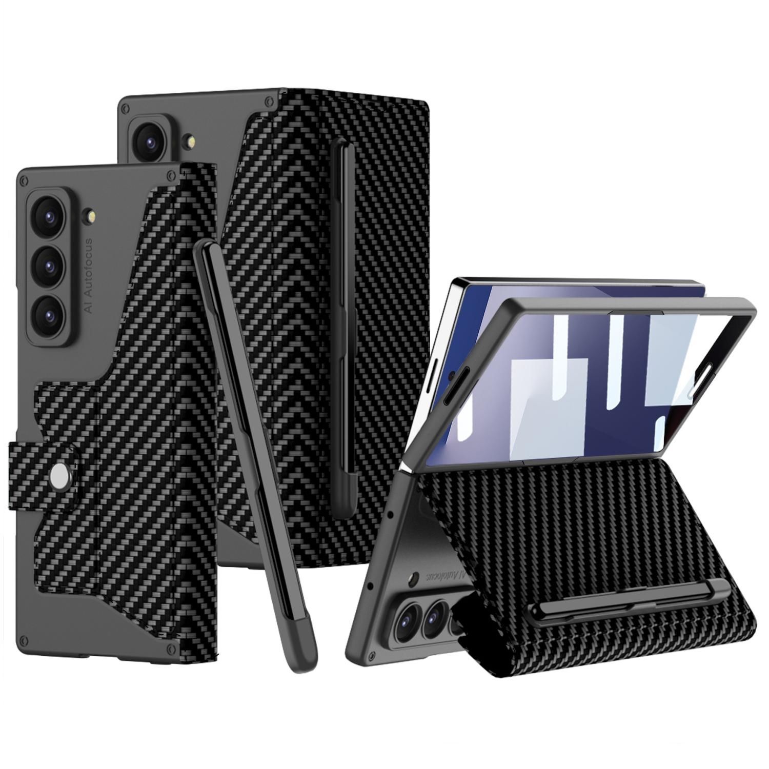 F&uuml;r Samsung Galaxy Z Fold7 5G GKK Flip Leder H&uuml;lle Stifthalter Carbon 