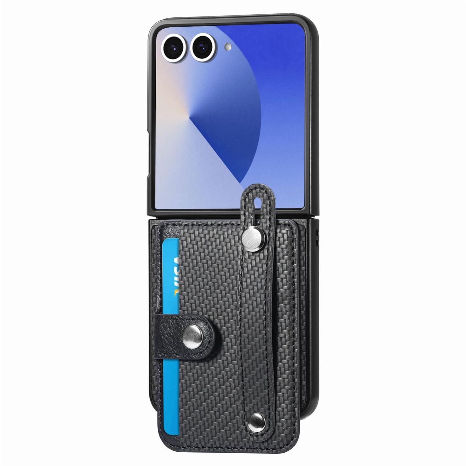 F&uuml;r Samsung Galaxy Z Flip7 5G Aufstellbare Kunstleder H&uuml;lle Schwarz 