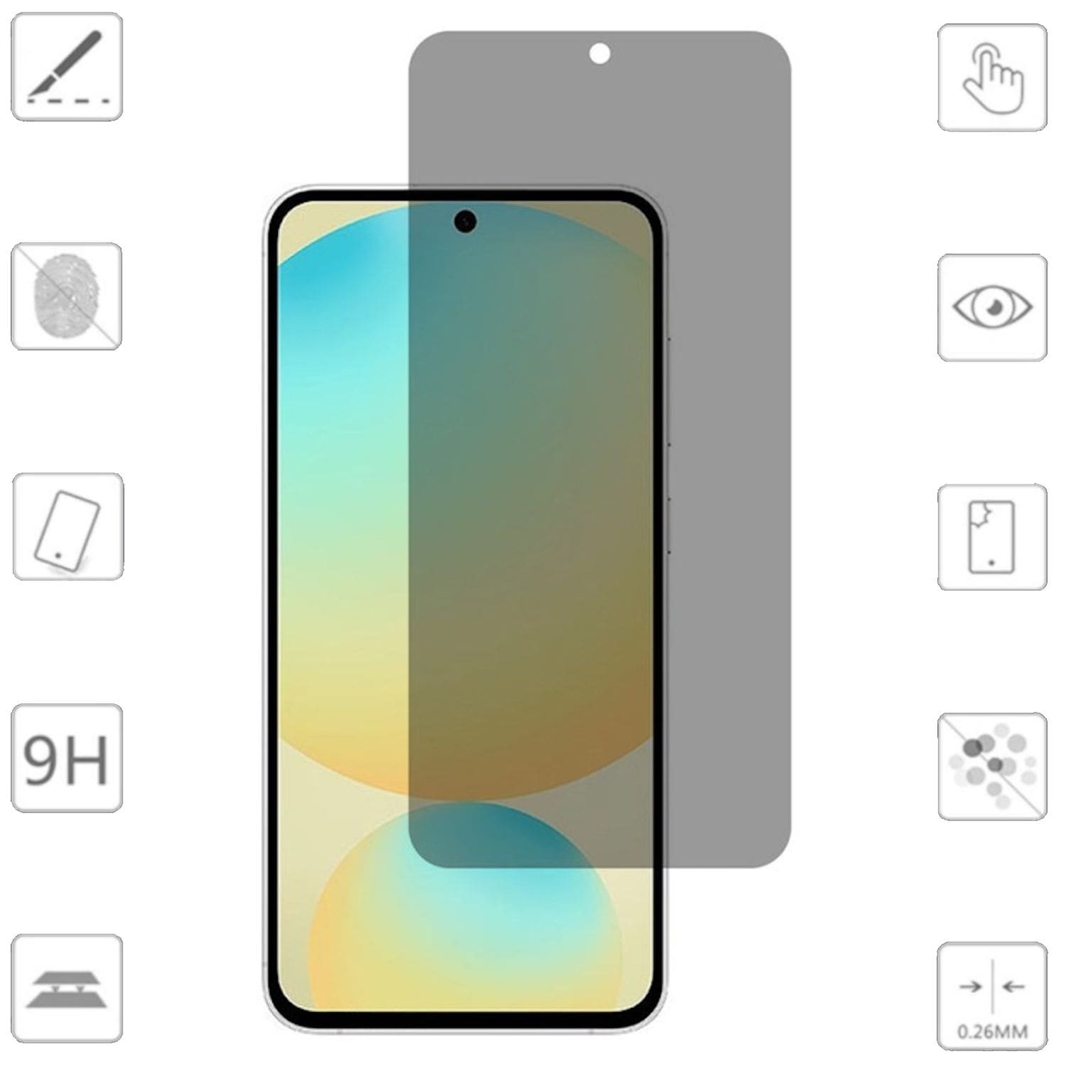 F&uuml;r Samsung Galaxy S25 FE 1x 2.5D 0,26mm Privacy Display 9H Hart Glas 