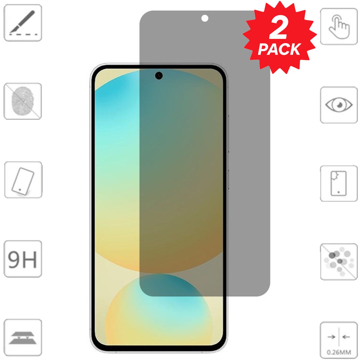 F&uuml;r Samsung Galaxy S25 FE 2x 2.5D 0,26mm Privacy Display 9H Hart Glas 