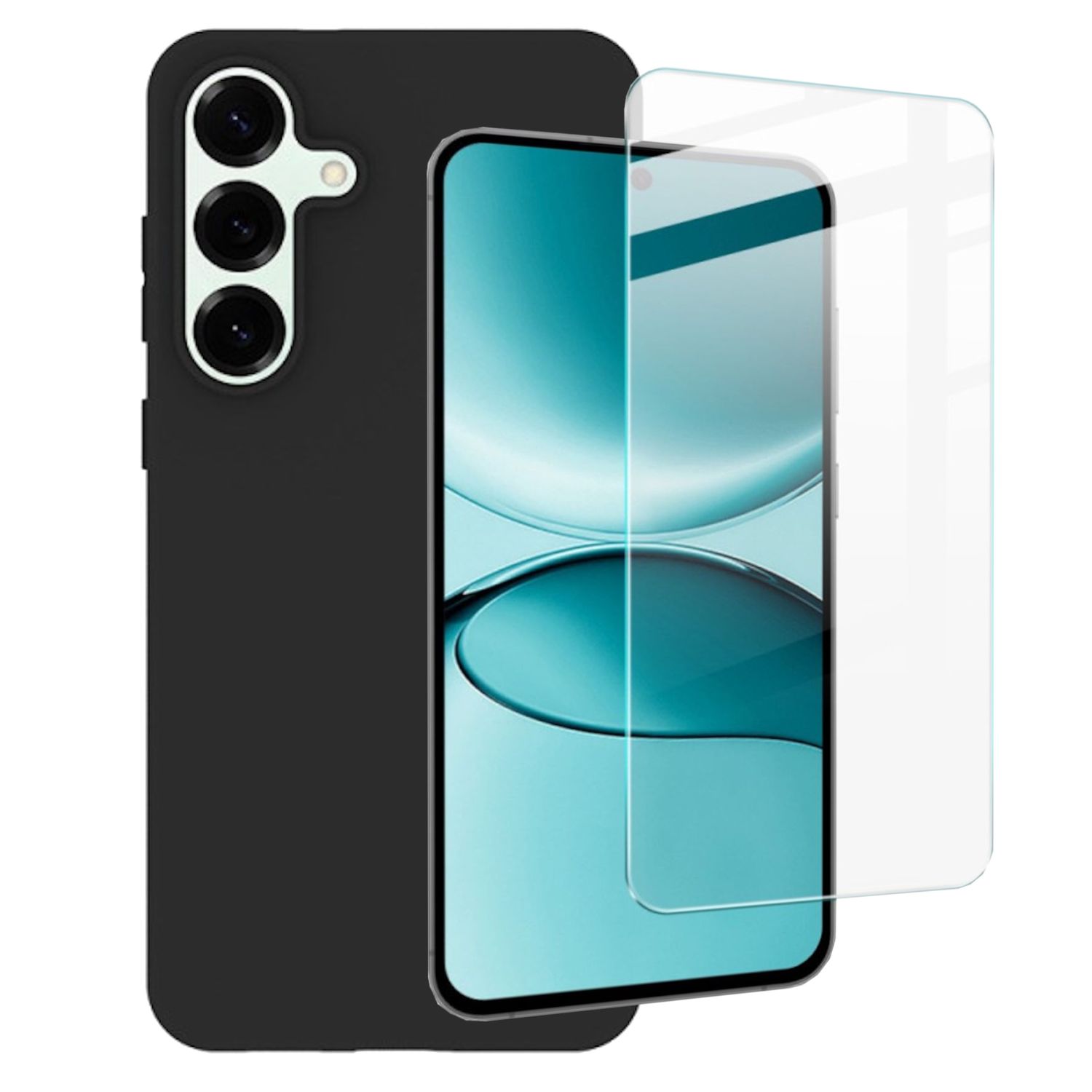 + H9 Schutzglas f&uuml;r Samsung Galaxy S25 FE Silikon TPU H&uuml;lle Schwarz 