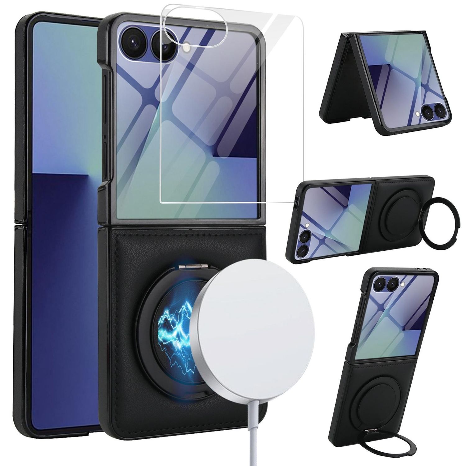 F&uuml;r Samsung Galaxy Z Flip7 MagSafe integriertes Glas H&uuml;lle Schwarz 