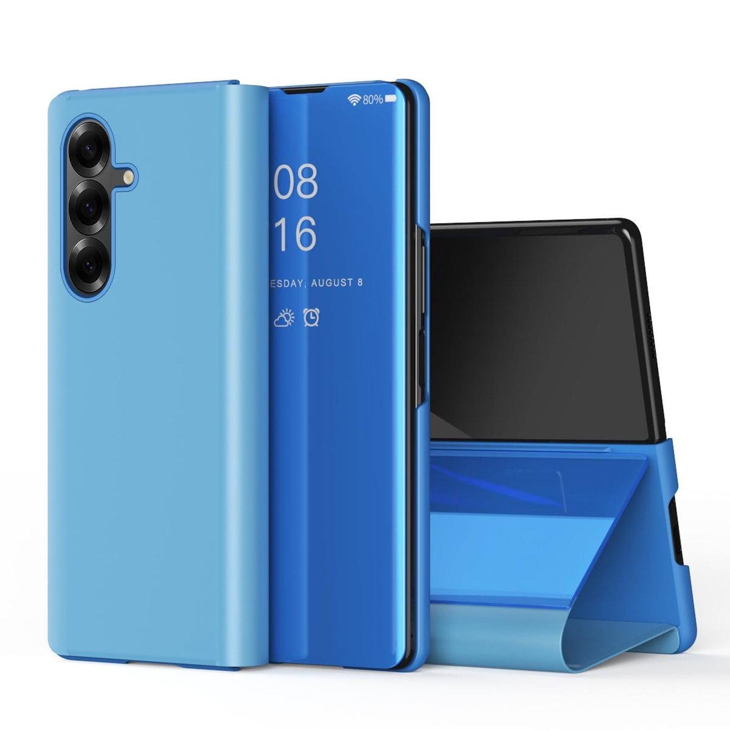 F&uuml;r Samsung Galaxy Z Fold7 5G View Spiegel Wake UP Smart H&uuml;lle Blau 