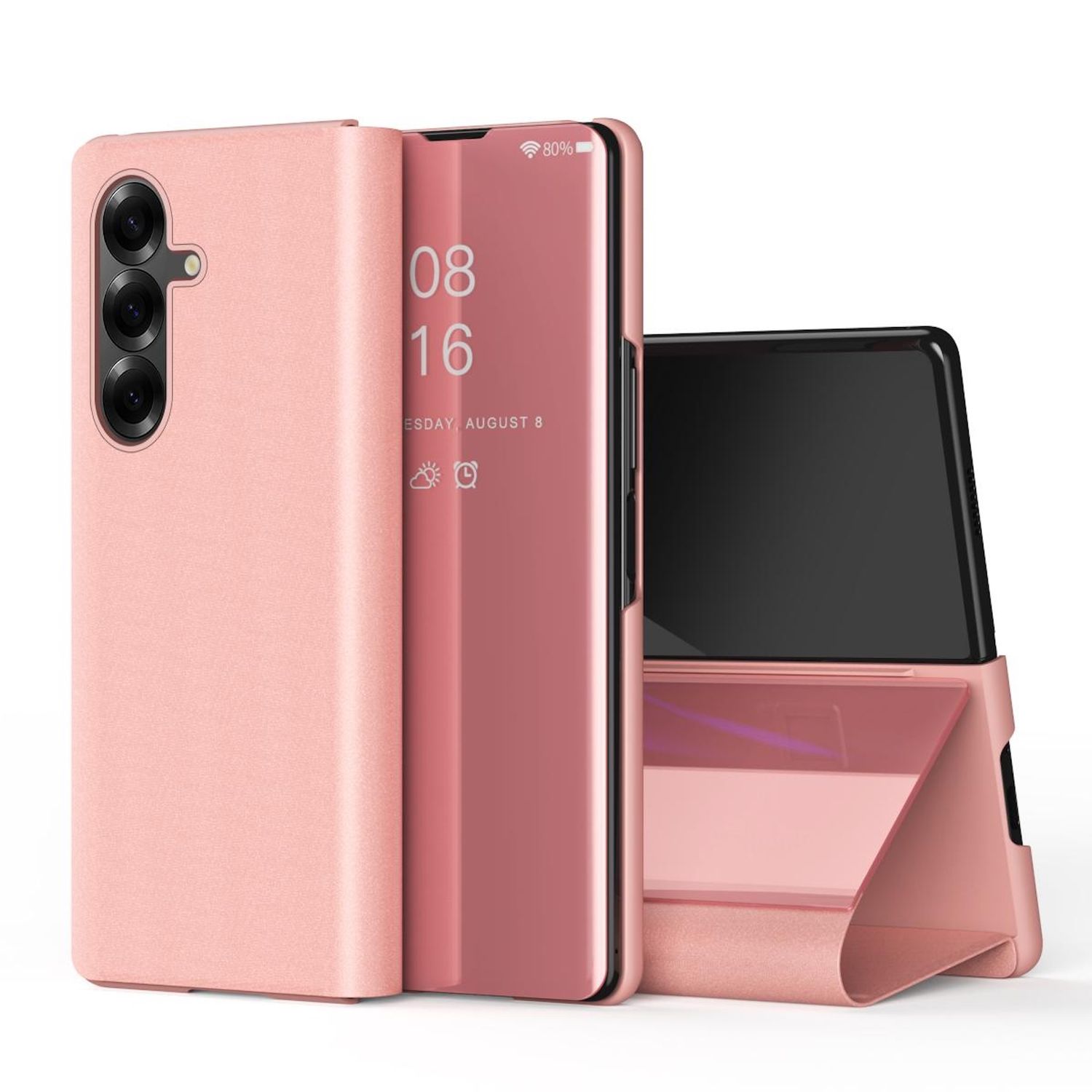 F&uuml;r Samsung Galaxy Z Fold7 5G View Spiegel Wake UP Smart H&uuml;lle Pink 